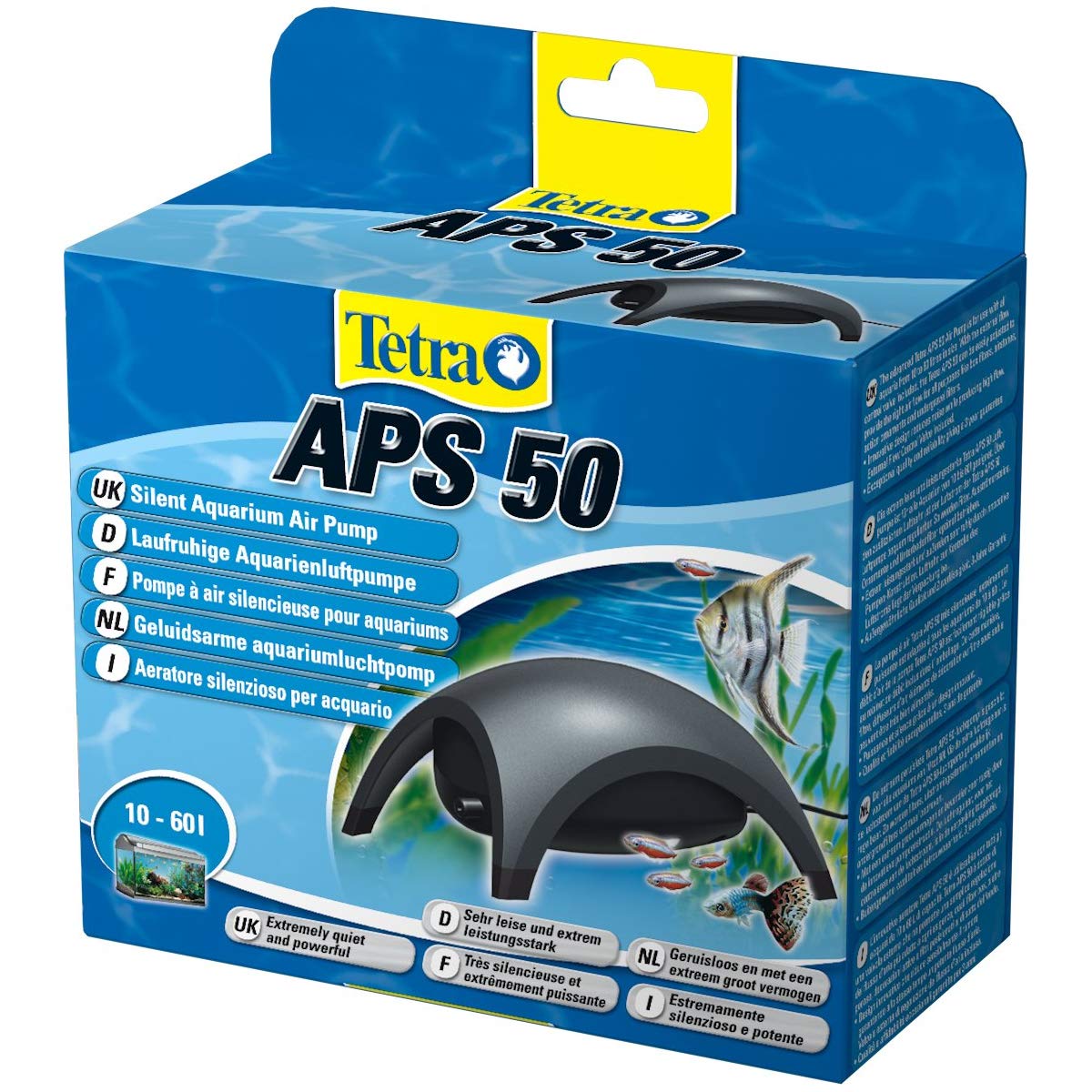 TetraTec Aquarium Fish Tank Air Pumps Silent with Accessories (Single Outlet 50L/h, Black)