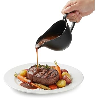 iplusmile 300ml Black Porcelain Gravy Boat with Pouring Spout and Handle | Drip free design for sauces, sauces and dressings,