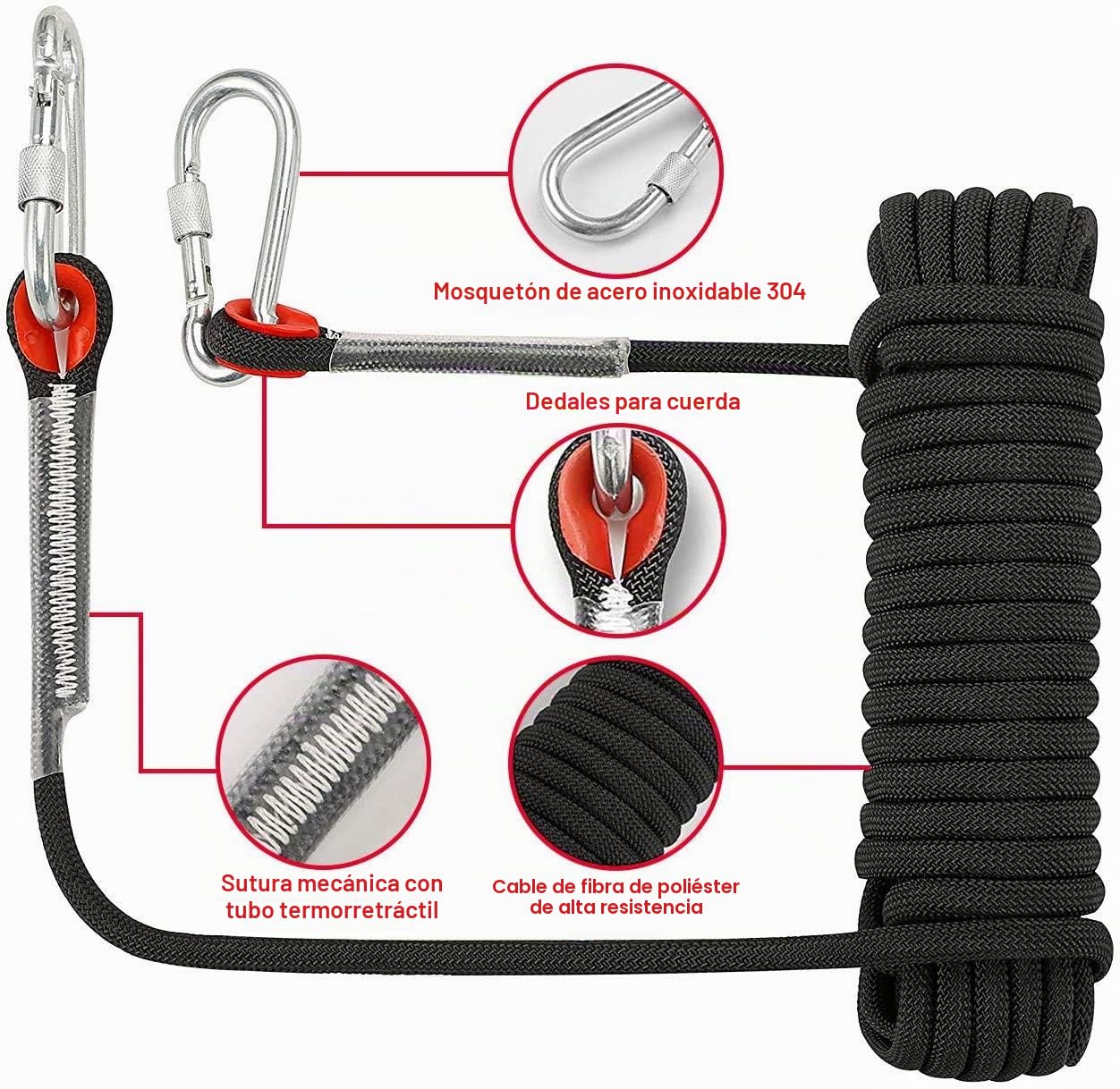 Cuerda Multifuncional para Exteriores D10 mm Nailon 1200kg Carga Rescate Montañismo Escalada
