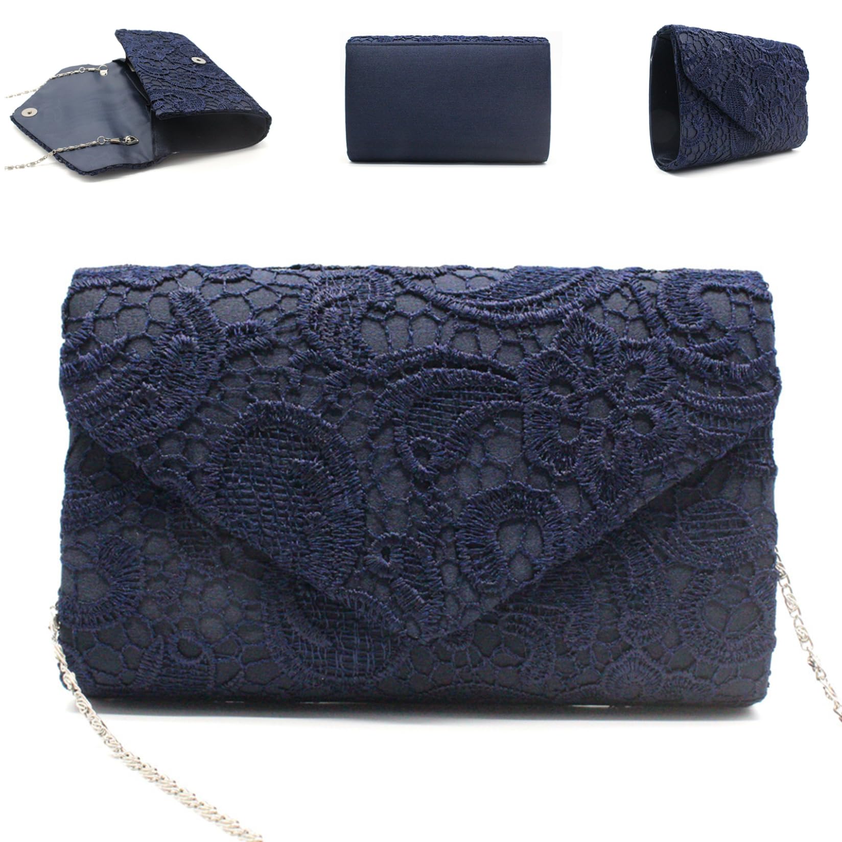 Hotainoys Evening Bag 9x2x5 Lace Women's Evening Handbags with Chain Strap Shoulder Bag for Women Wedding Bridal Party Prom Purse Navy Blue