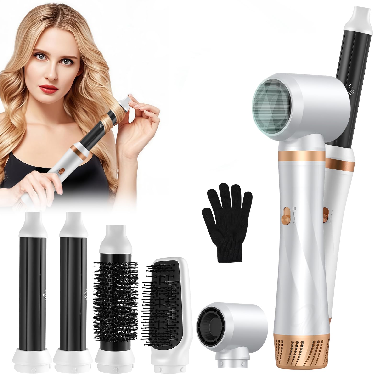 5 In 1 Hair Styler, 60000 RPM Hot Air Brush & Ionic Hair Dryer For