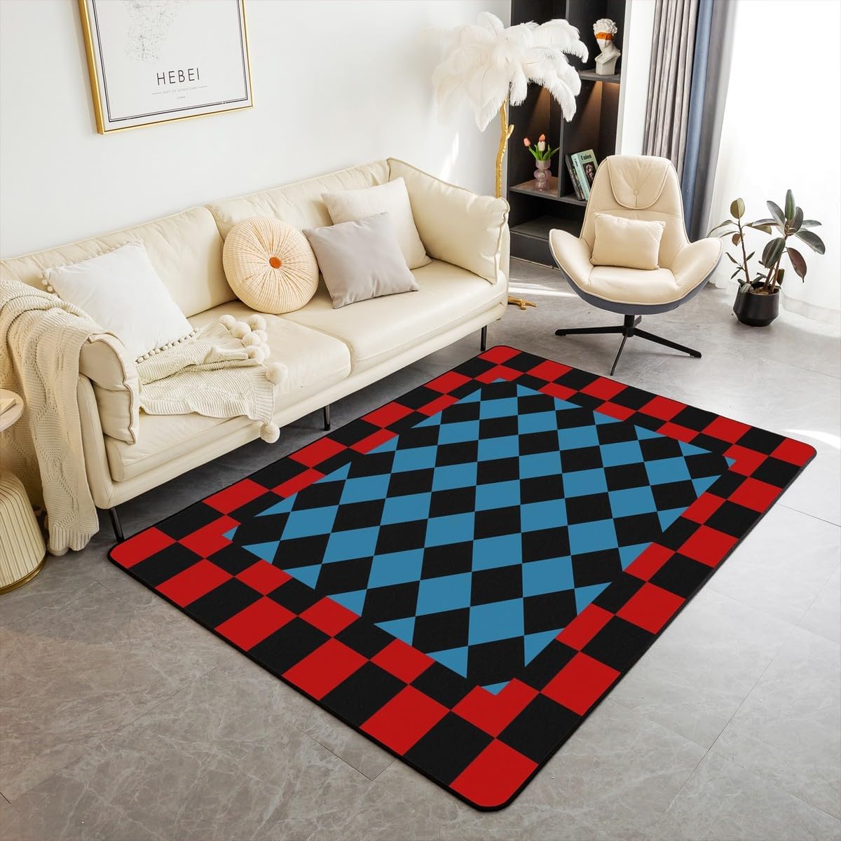 Checkered Decorative Carpet Teen Women Men Red Black Plaid Area Rug 5x7 Kids Boys Girls Cute Retro Neutral Checkerboard Geometric Living Room Rugs for Bedroom Vintage Aesthetic Room Decor