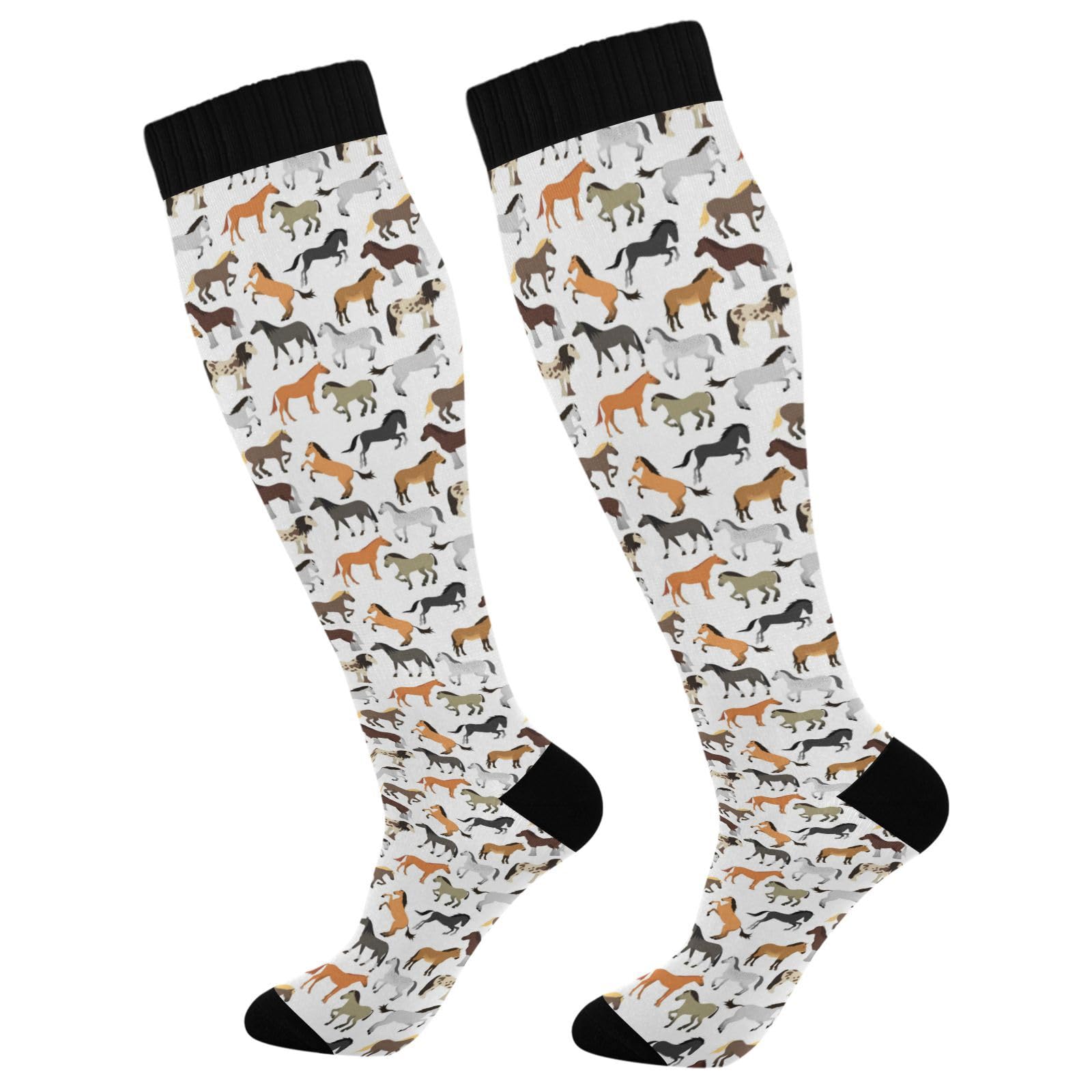 Fisyme Horse Pattern Socks for Men Women, Comfort Warm Athletic Crew Running Hiking Cycling Compression Socks