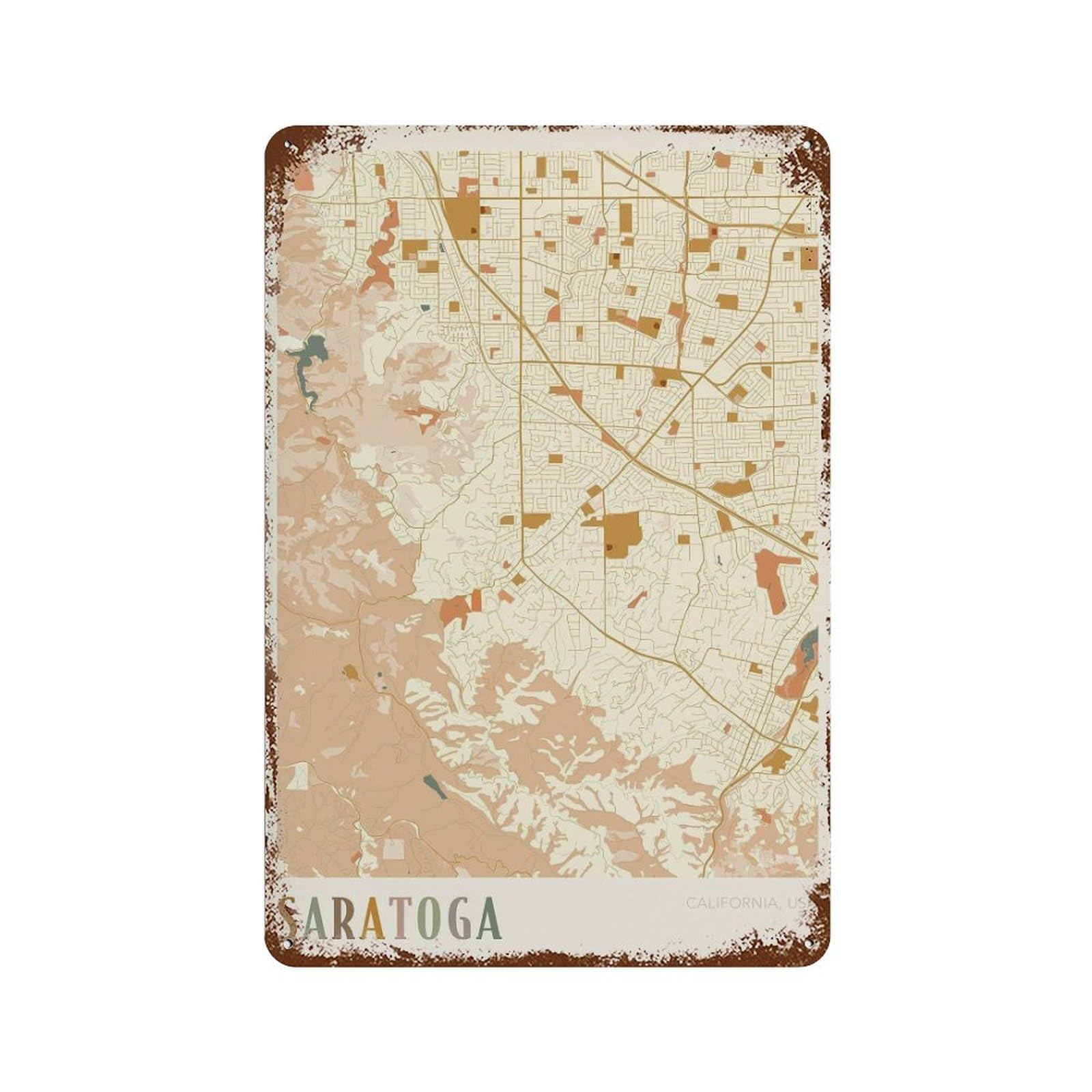 xiaoxiaoshen Saratoga Map California Travel Gift Boho Wall Decor Art Metal Tin Poster Modern Home Decor Art Home Bar Shop Decorations Vintage Sign 30x20cm