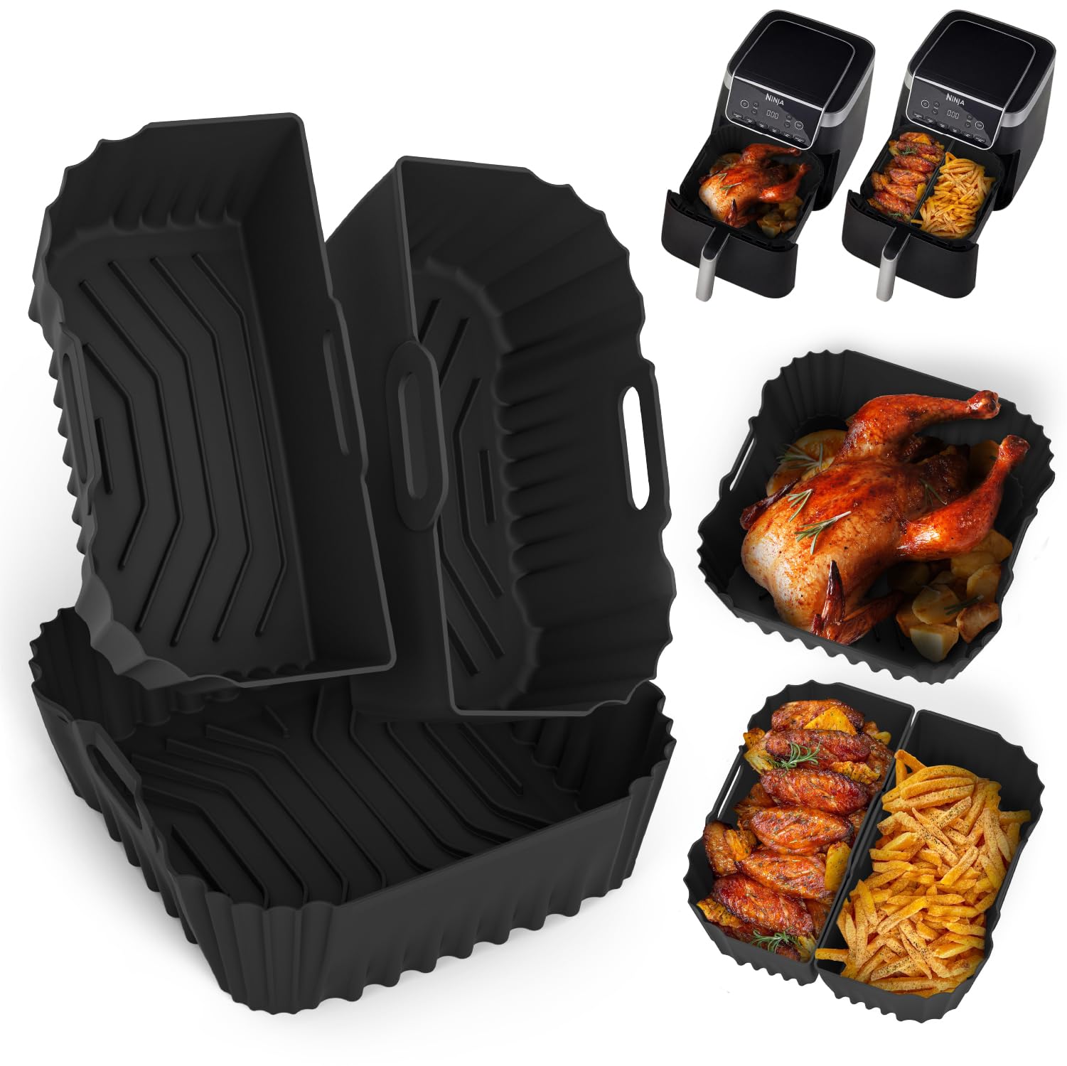 Moule Silicone 3-en-1 Pour Friteuse Sans Huile (airfryer) - Compatible Cosori, Philips, Ninja, Tefal - 22x23 Cm, Va Au Lave-vaisselle
