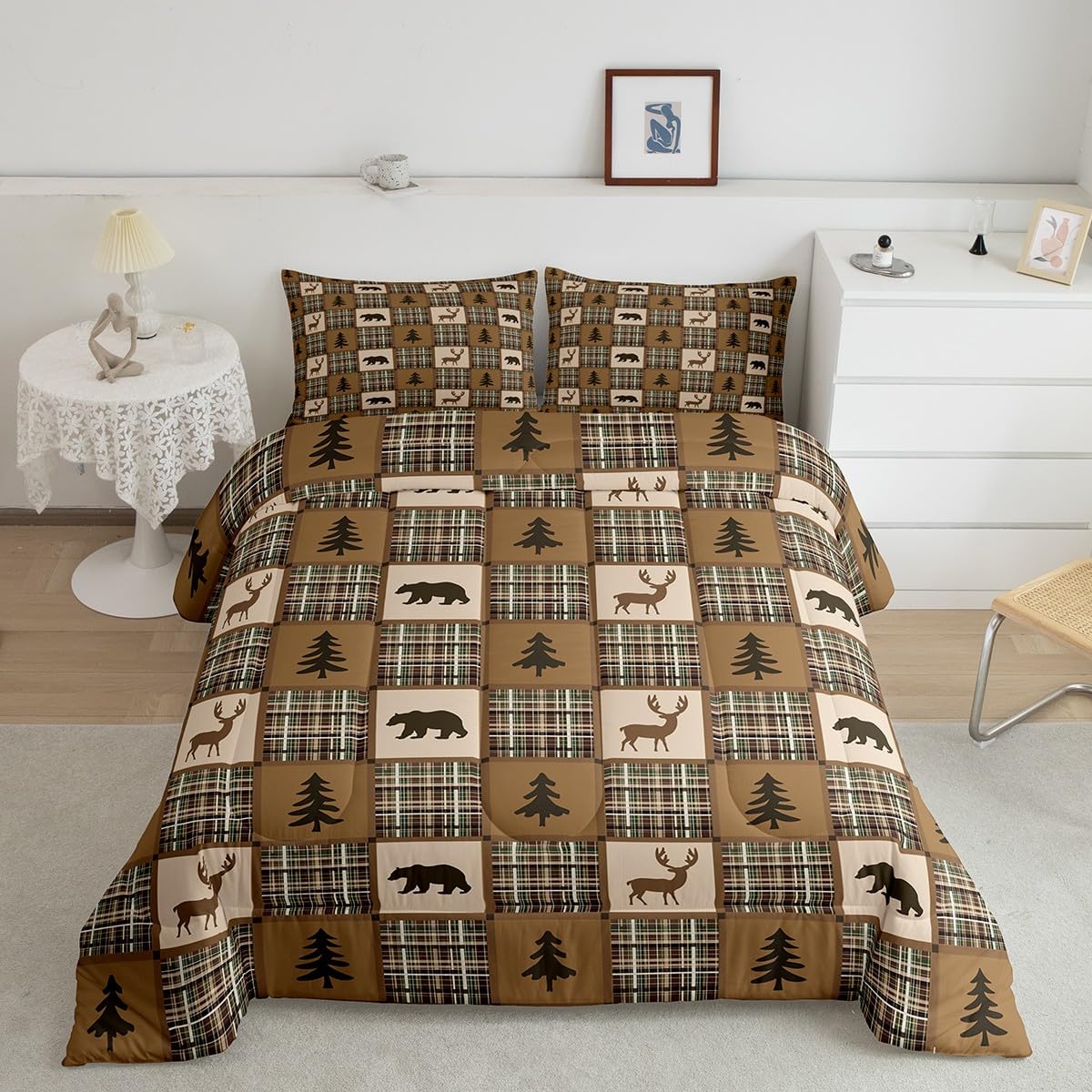 Elk Deer Comforter Set Twin Size,Mountain Tree Wild Animal Elk Deer Comforter Set Twin Size,Mountain Tree Wild Animal