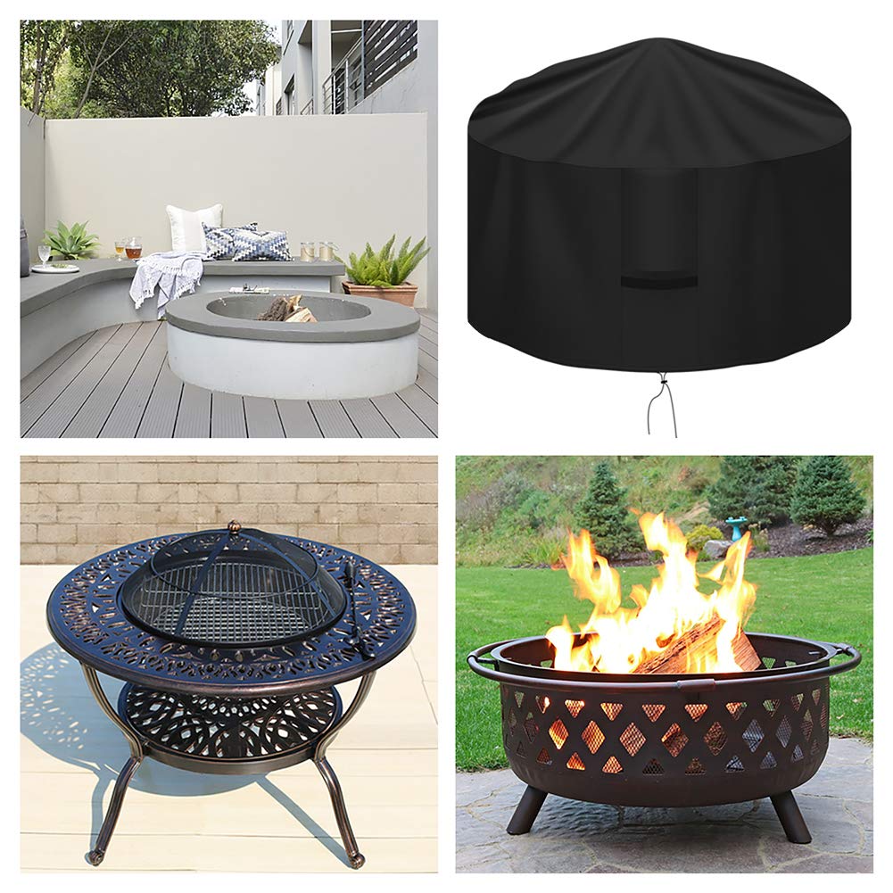 OKPOW Fire Pit Cover 90cm, Firepit Covers Waterproof Round-600D,Anti-UV,Heavy Duty Rip Proof Oxford Fabric Firepit Cover,Round Fire Pit Covers-Black(90cm*50cm) — view 4