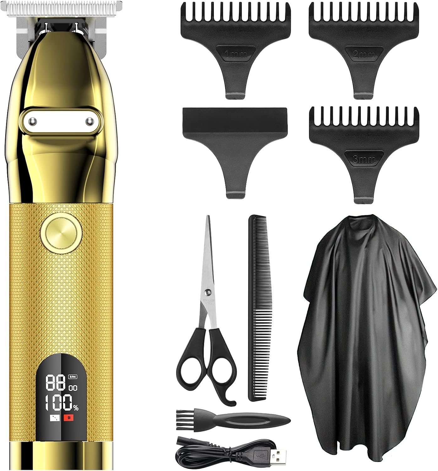 ATEEN Hair Trimmer for Men, Mens Hair Clippers Beard Trimmer Professional, Cordless Durable Clipper Hair Cutting Kit, Waterproof, Rechargeable & LED Display, Gold