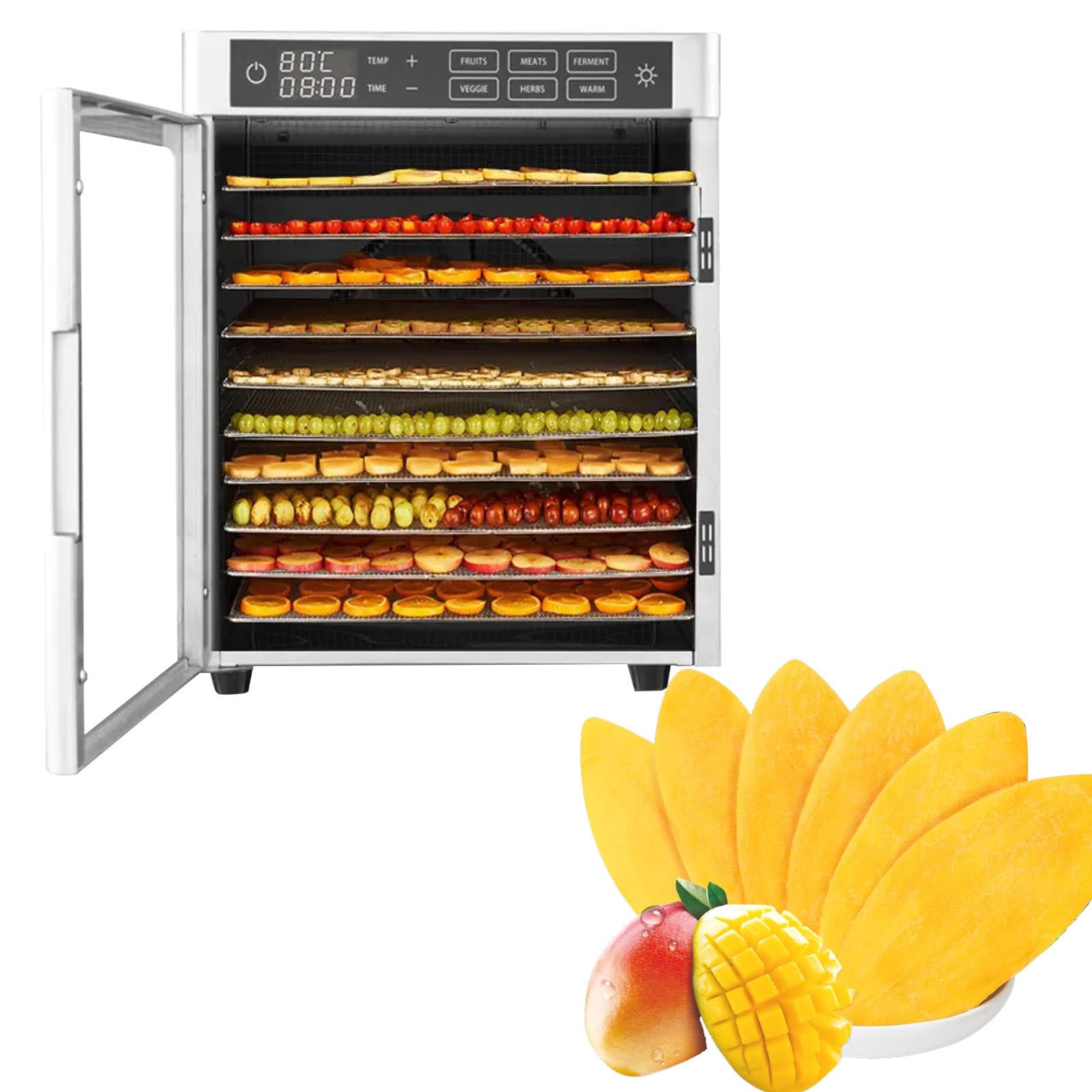 Essiccatore per alimenti digitale LED elettrico da 800 W, essiccatore per carne di manzo e carne secca, temperatura 185ºF, timer 24 ore, riscaldamento a circolazione a 360 °, essiccazione per frutta