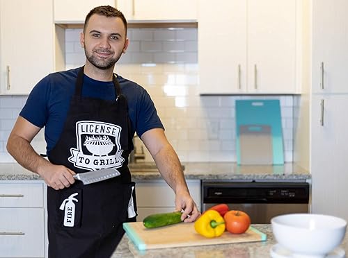 Miniatura 8 de BitimexHome Delantales de barbacoa para hombres con bolsillos, delantal de cocina para hombres, de mezclilla negra, divertido para asar a la