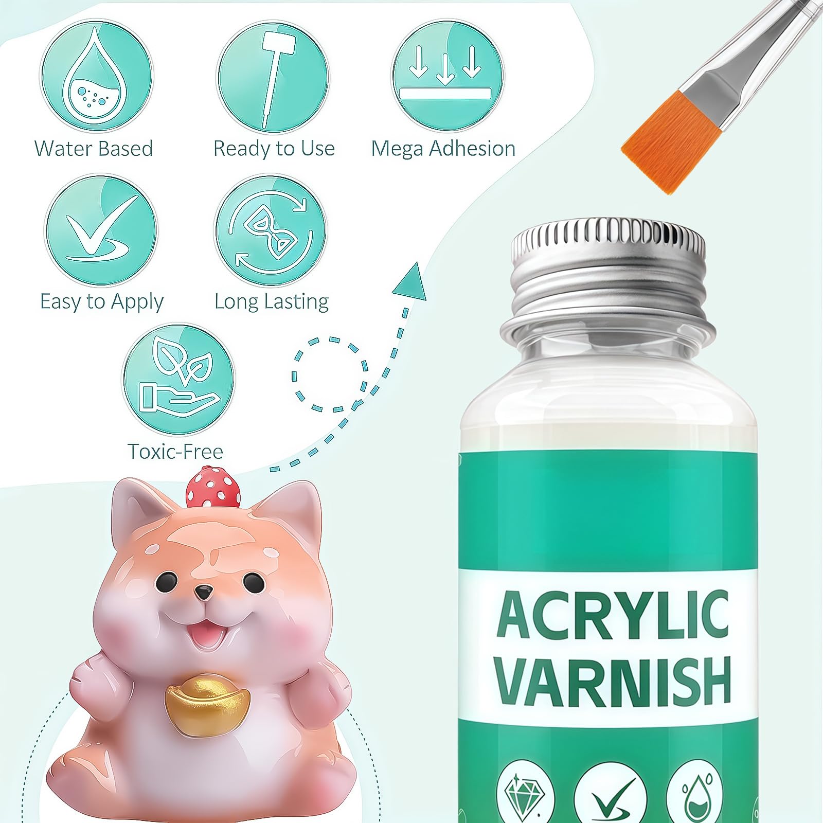 Air Dry Clay Glaze with Brushes, Varnish for Acrylic Painting Waterproof Clay Varnish to Prevent Crack & Yellow - Image 2