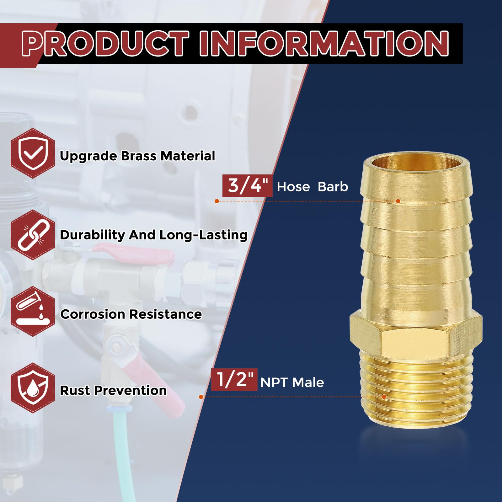 Kozelo Brass Hose Barbed Fittings Adapter Connector 3/4