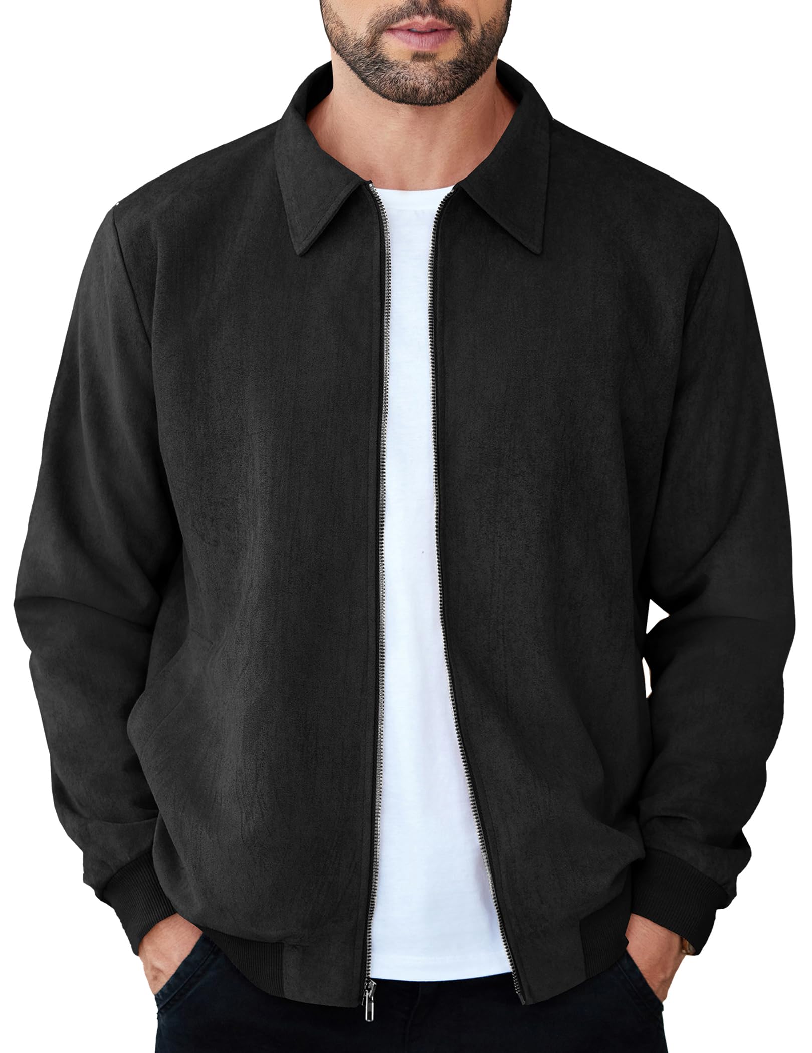 COOFANDY Men's Faux Suede Bomber Jacket – Lightweight Vintage Style Zip Up Casual Jacket