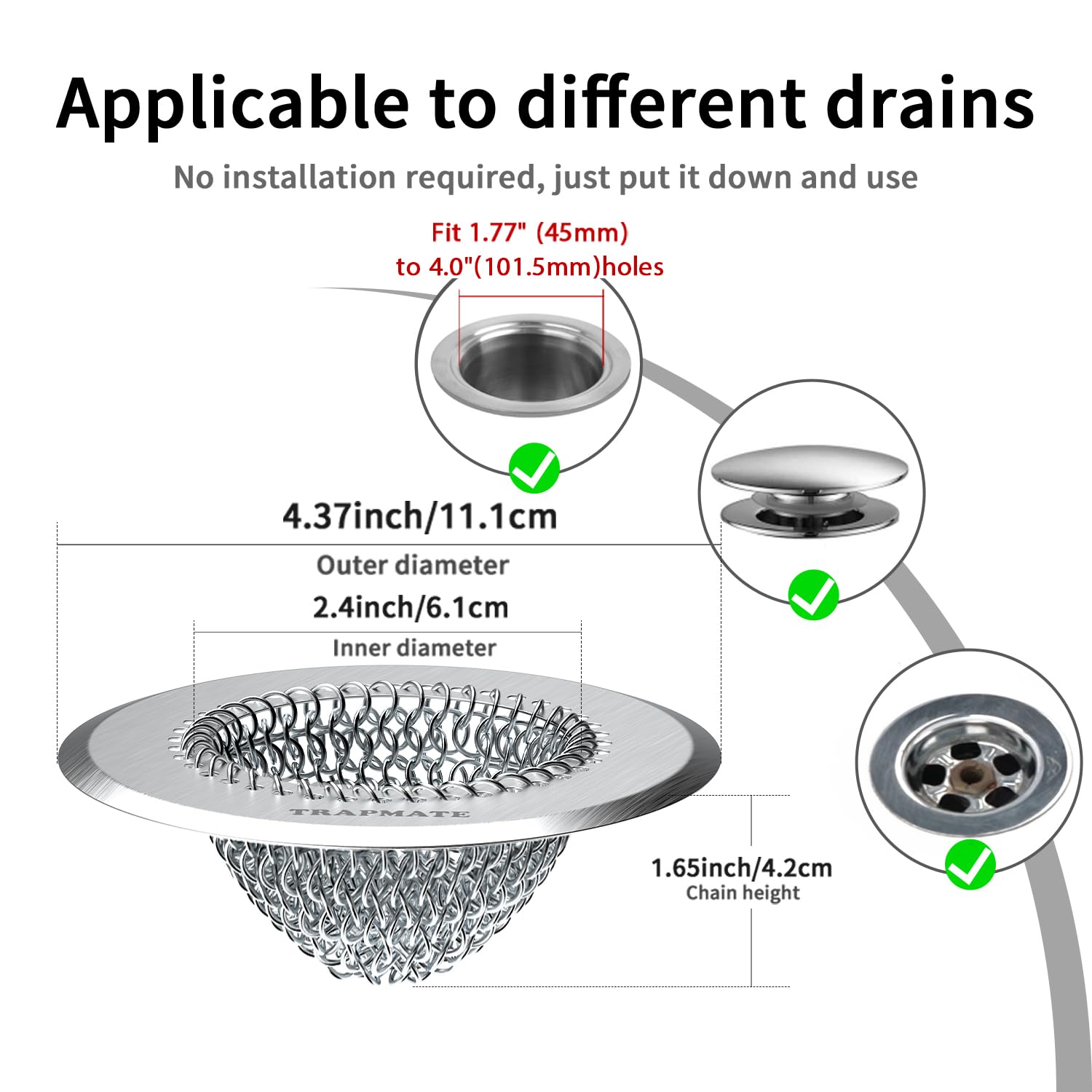 TRAPMATE Shower Drain Hair Catcher 4 4 Easy Clean Bathtub Drain Hair Catcher Anti-Slip Bath Tub Drain Protector — view 2