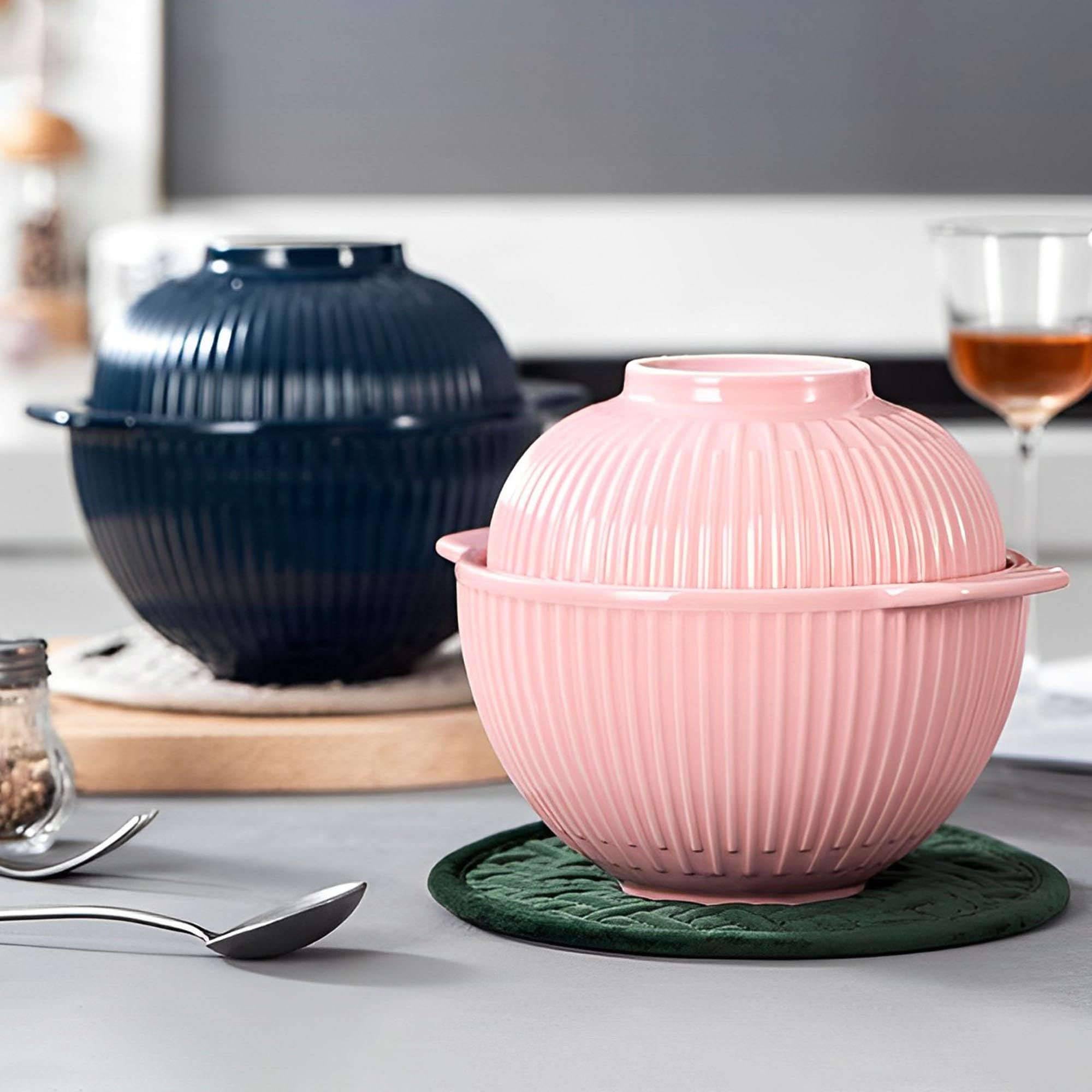 Ceramiczna miska na makaron instant, ceramiczne miski zupę z pokrywką, duży kubek uchwytem, ​​małe do ramenu w kuchence mikrofalowej(Orange)
