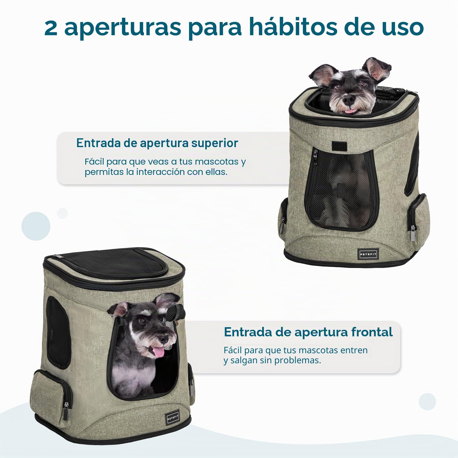 Petsfit Mochila para Mascotas con Ventana de Malla, Mochila de Transporte para Perros con Dos Correas Delanteras/traseras, Bolsa de Viaje para Animales pequeños, 43 cm x 32 cm x 29 cm