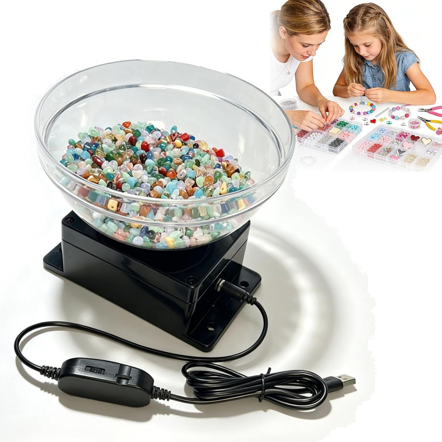 Eoweiot Kit para hacer hiladoras eléctricas de cuentas con control de velocidad continuo y recipiente grande para cuentas de semillas, herramienta profesional para la fabricación de joyas DIY.