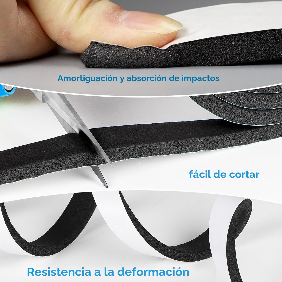 Cinta adhesiva de espuma autoadhesiva 25 mm (ancho) x 20 mm (profundidad), cinta aislante para puertas y ventanas, anticolisión, insonorización, resistente a la intemperie, ongitud total 5 m