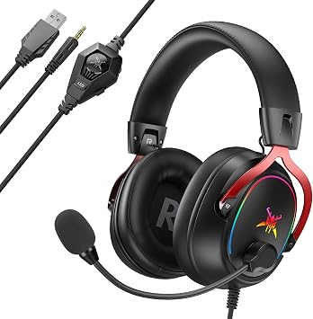 TECKNET Wired Gaming Headset for PC, PS5 PS4, Xbox Series, 3D Stereo Sound 50mm Driver, 3.5mm Jack Wired Noise Cancelling Over-Ear Headphones with Mic for Computer, Laptop, Mac, Gamer