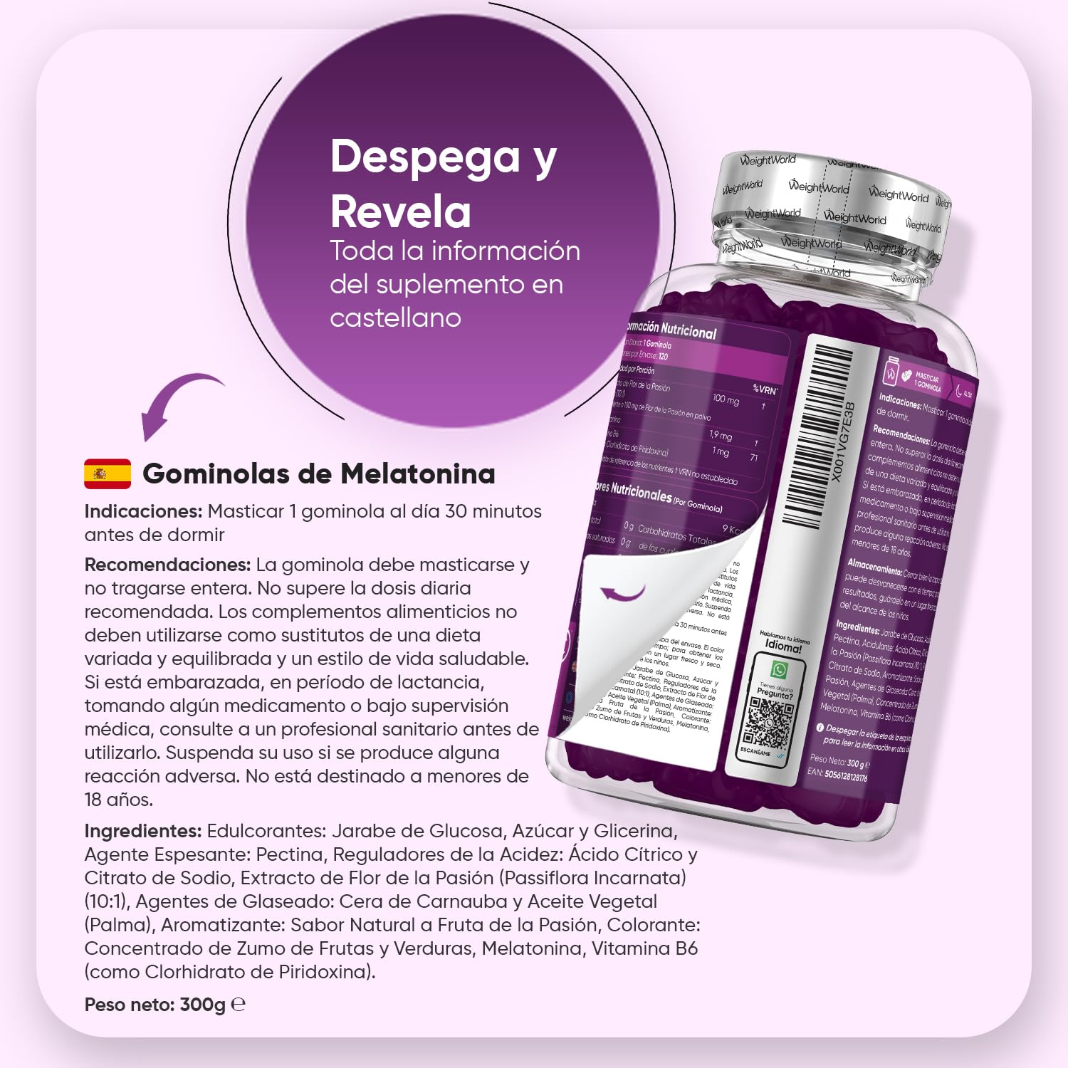 Melatonina Gominolas 120 Unidades Con Vitamina B6 y Sabor Natural a Fruta de la Pasión - Gummies para 4 Meses, Melatonina Contribuye a Reducir el Tiempo para Conciliar el Sueño, Veganas y Sin Gluten