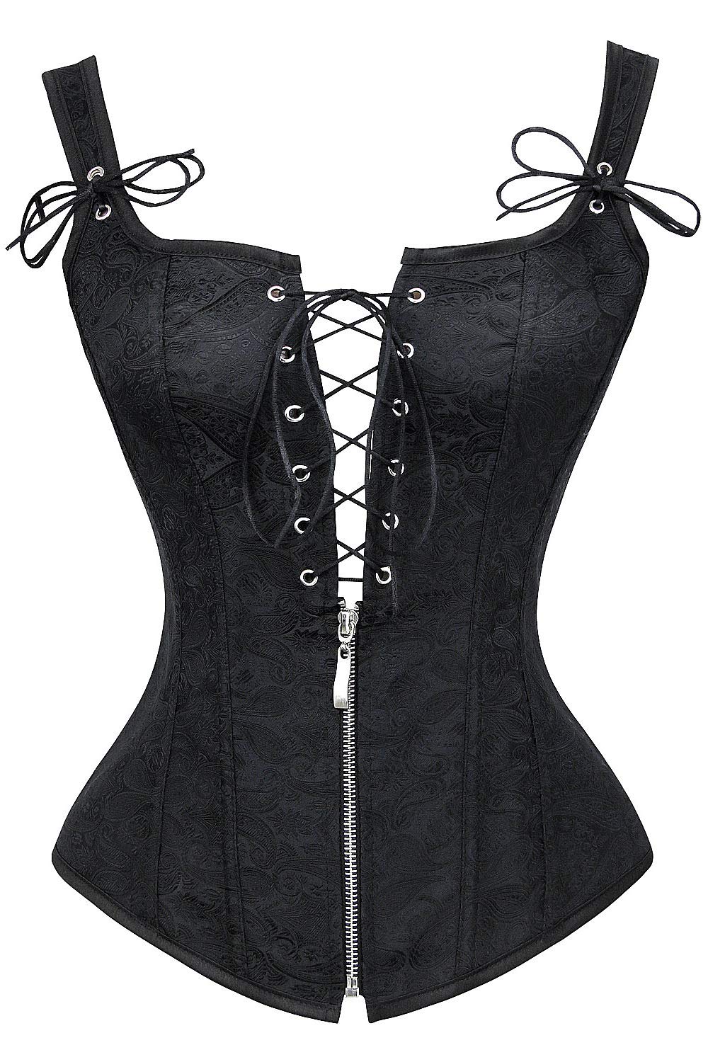Charmian Women's Renaissance Lace Up Vintage Boned Bustier Corset with Garters