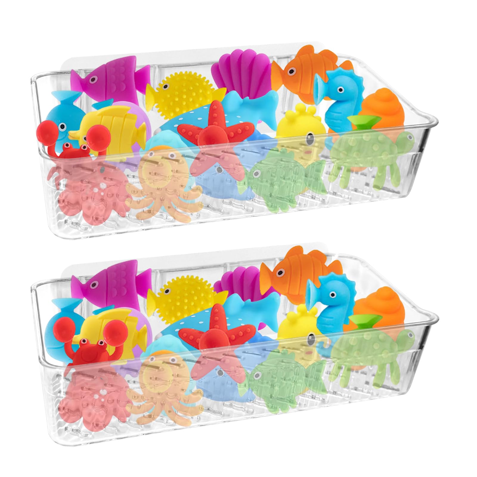 EOREA 2 Pack Bath Toy Storage Holder Bathtub Toy Organizer Clear Bath Organizer Wall Mounted Quick-Dry Bathtub Storage