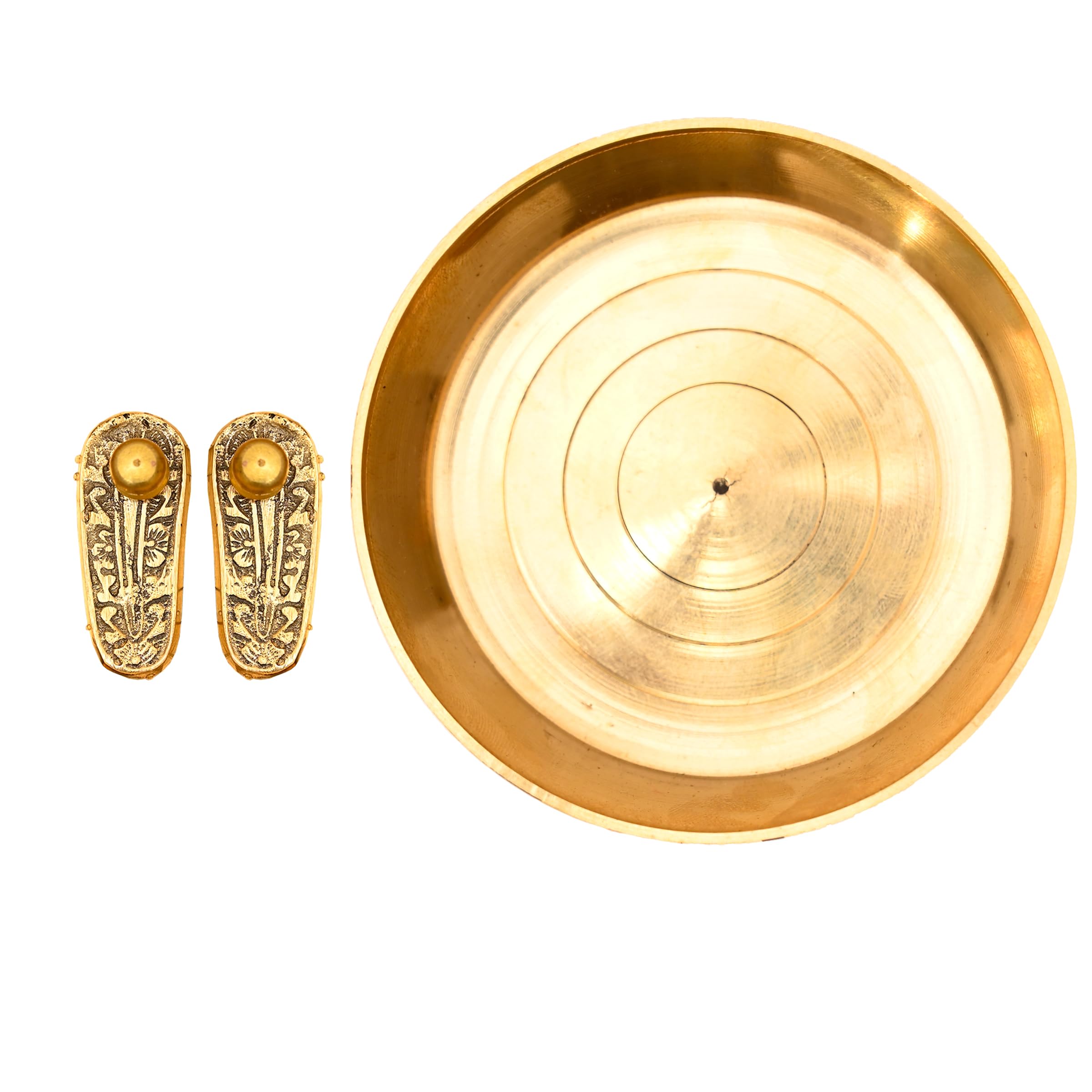 Tarini Gallery Brass Charan Plate set for Pooja Ghar Home Temple Mandir Traditional Religious Auspicious Pital Puja Items Décor Decoration and Gifting (Charan) - Image 3