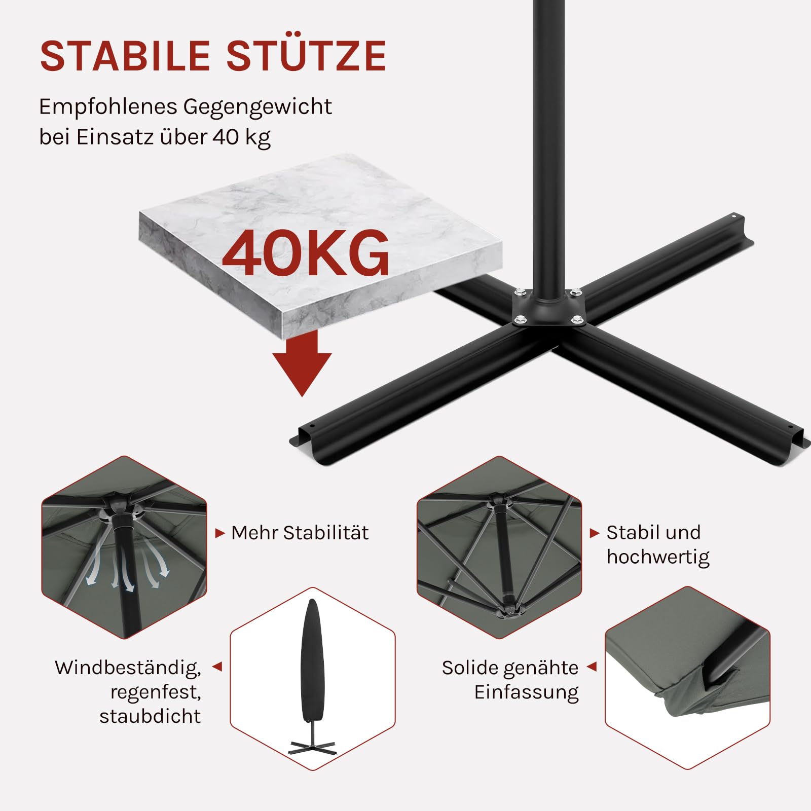 WOLTU Ampelschirm Sonnenschirm Ø310 cm & Kurbelvorrichtung Kurbelschirm mit Schutzhülle und Ständer, Gartenschirm Sonnenschutz UV-Schutz | Wasserdicht 360° Grad Drehbare Marktschirm, Dunkelgrau