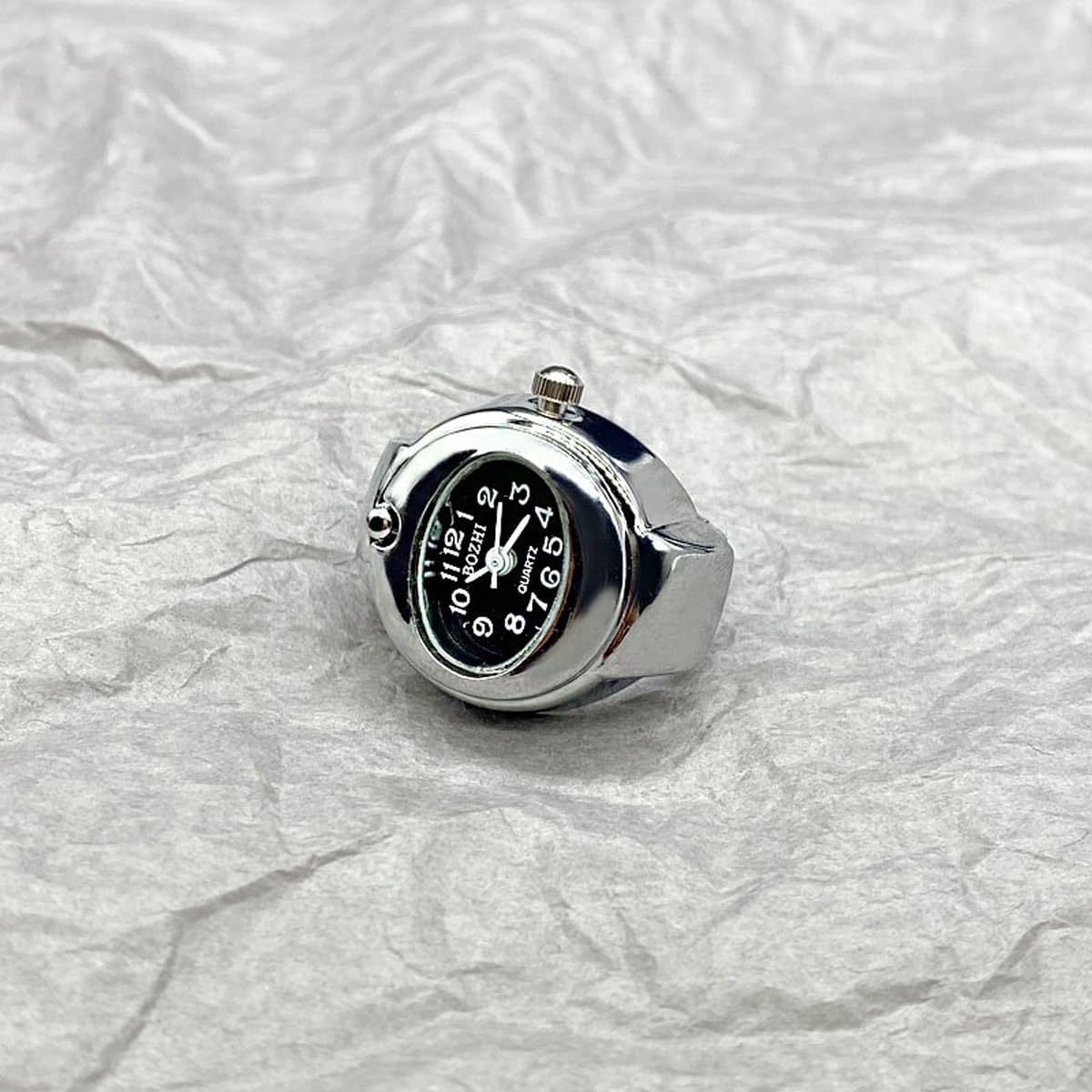 DOCIM 2pcs Moda Novedad Reloj Forma Anillo Anillo Anillo Reloj Pareja Relojes Anillos para Mujeres Hombres,Negro