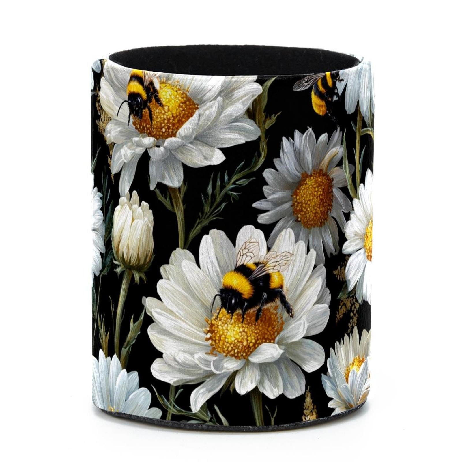 VAPOKF Round Pencil Holders for Desk, Daisies and Bee Pen Holders Pen Pot Makeup Brushes Storage Desktop Stationery Supplies Organiser for Home Office
