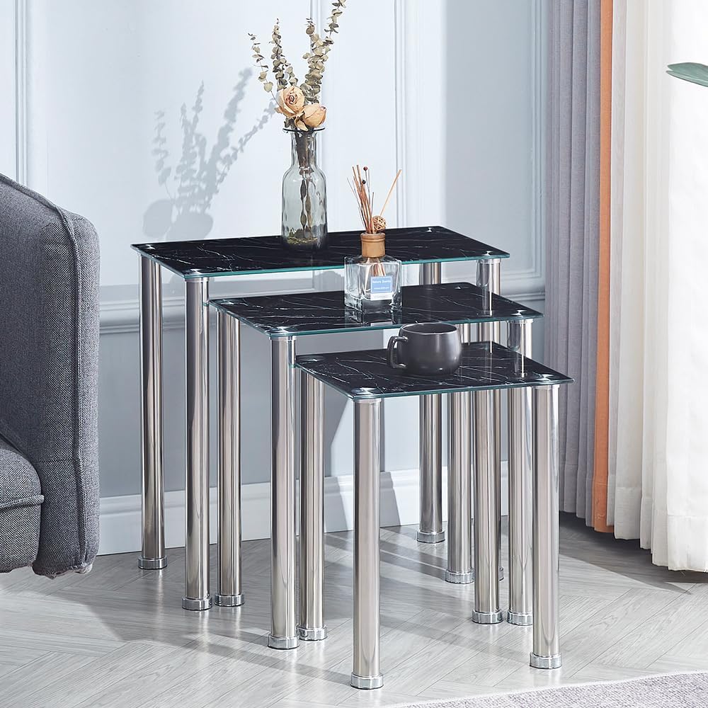 TRESBIEN Glass Nest of Tables, set of 3 Tables Side Nesting End Coffee