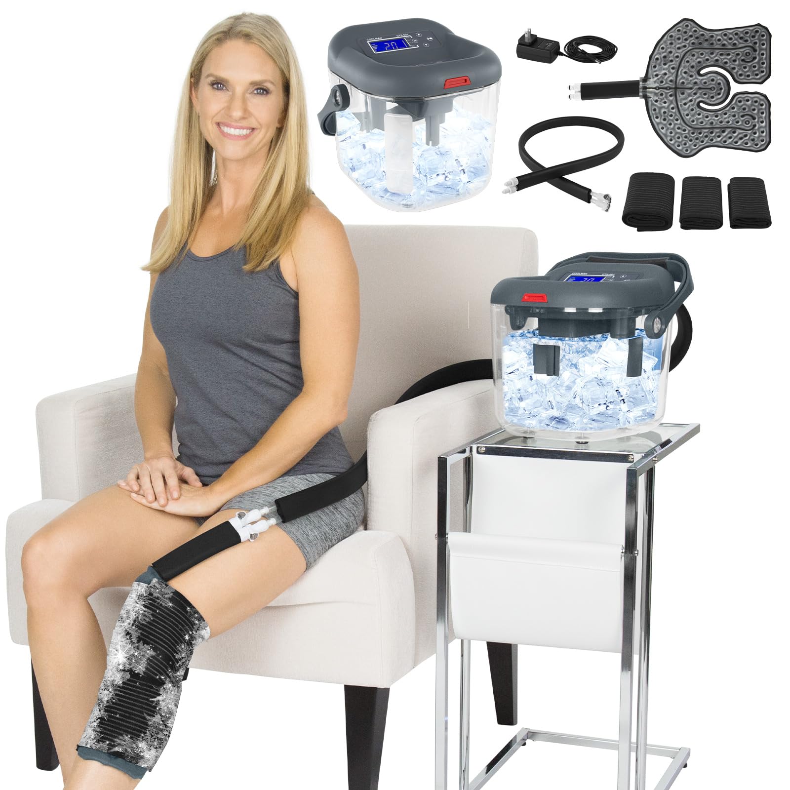 ViveIce Machine for Knee & Shoulder After Surgery - Cold Therapy for Knee & Hip Replacement - Large Cryotherapy Pad with Quiet Pump - Flexible Cuff Unit for Ankle, Cervical, Back, Leg, ACL