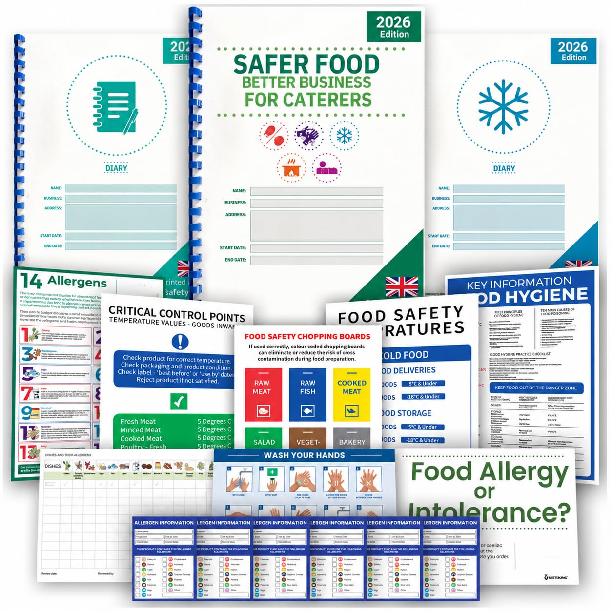 SAFETYKING® Safer Food Better Business 2026 Caterers Pack – SFBB Food Hygiene Records, 13 Month Diary, Fridge Temperature Log, Allergen Posters & Kitchen Signs