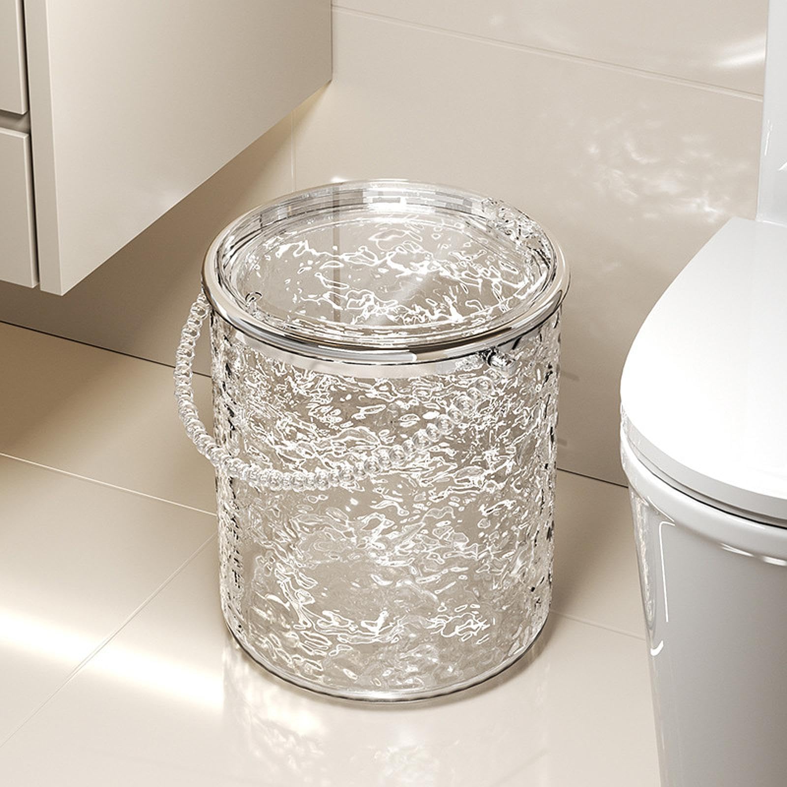 Qianly Small Food Waste Bin, Garbage Bin with Lid, Multipurpose Peel Wastebasket Compost Bin for Cooking Counter Gardening Kitchen, clear