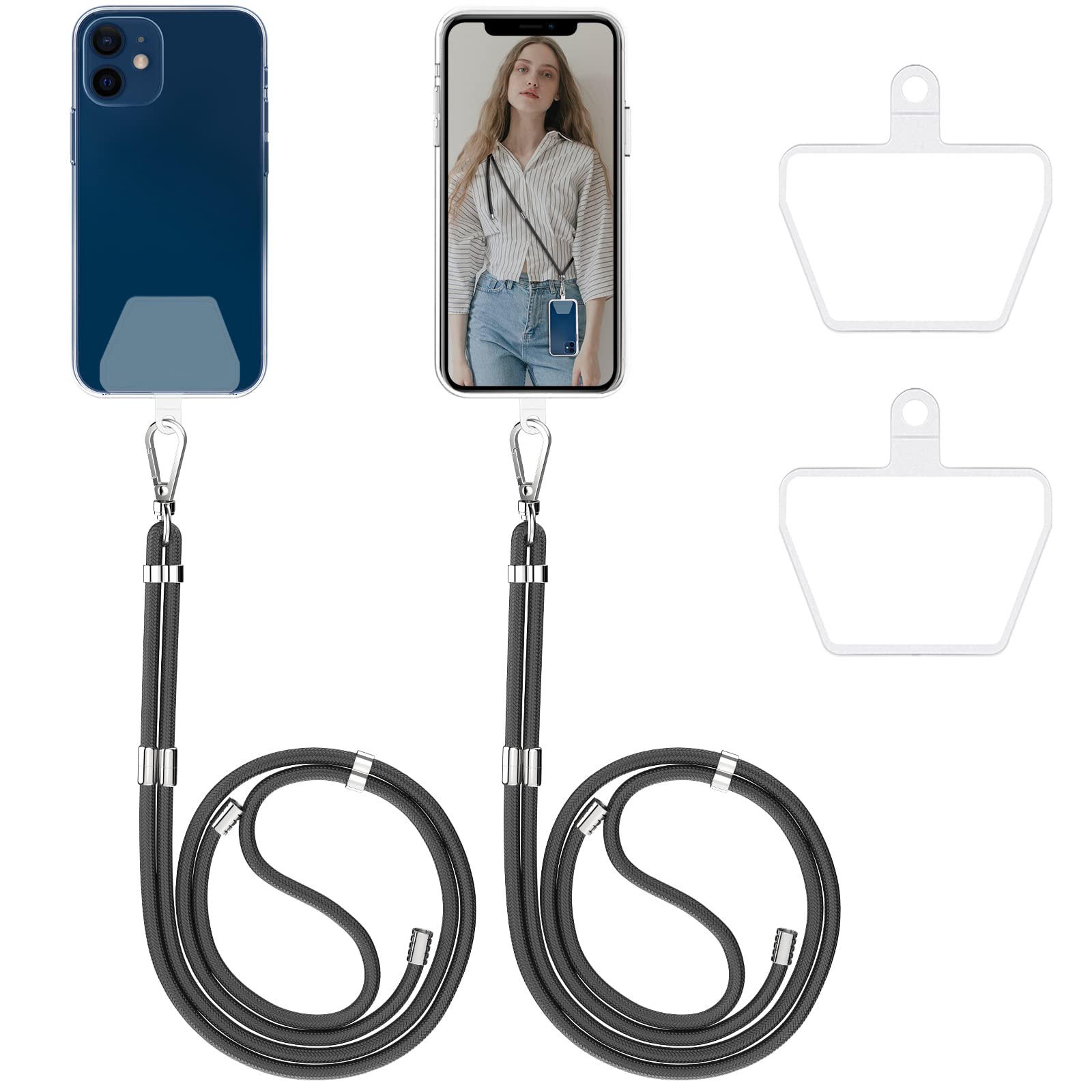 takyu2 Pack 2 in 1 Detachable Crossbody Neck Cell Phone Lanyard and Wrist Strap Universal Nylon Phone Tether Patch Anchor Fits All Smartphones