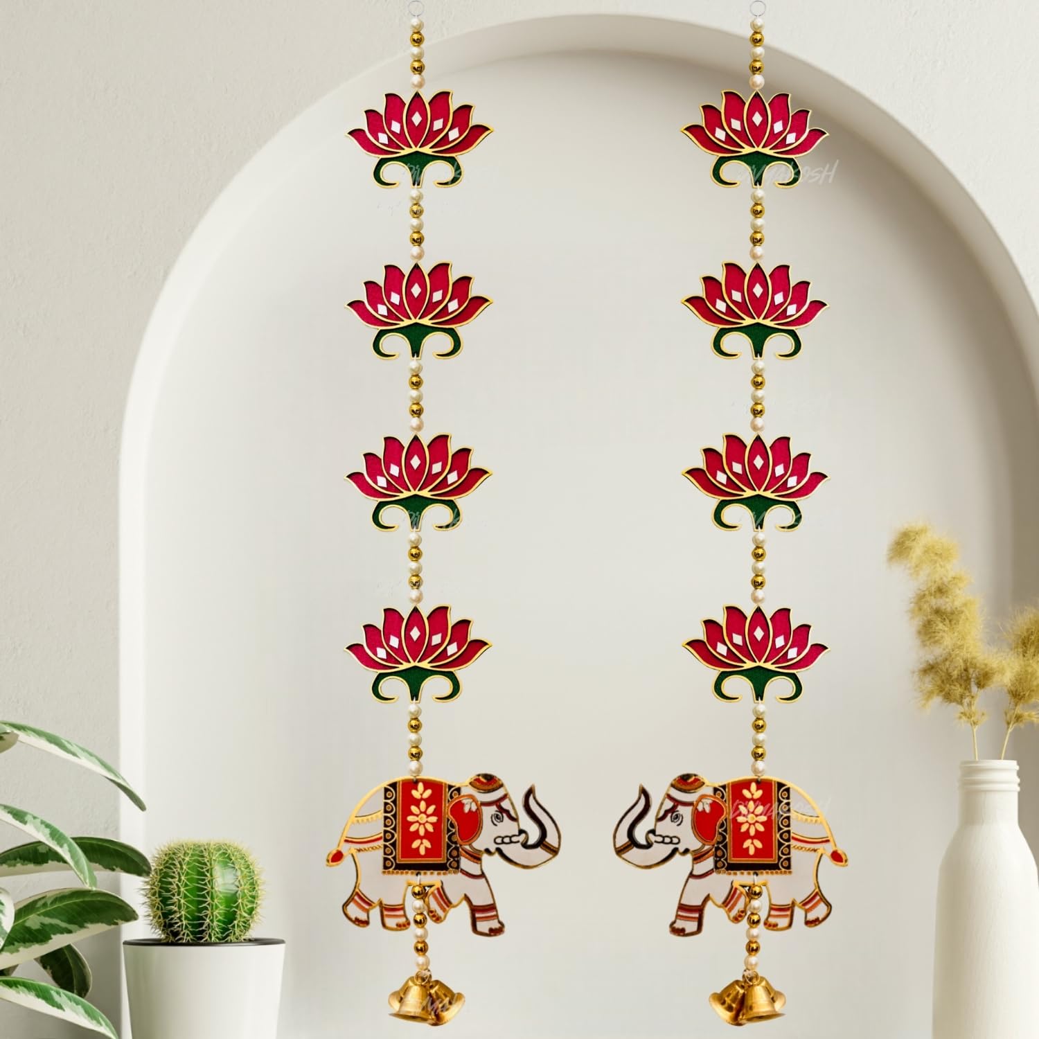 Divyakosh Rosewood Lotus Elephant Door Hanging -1