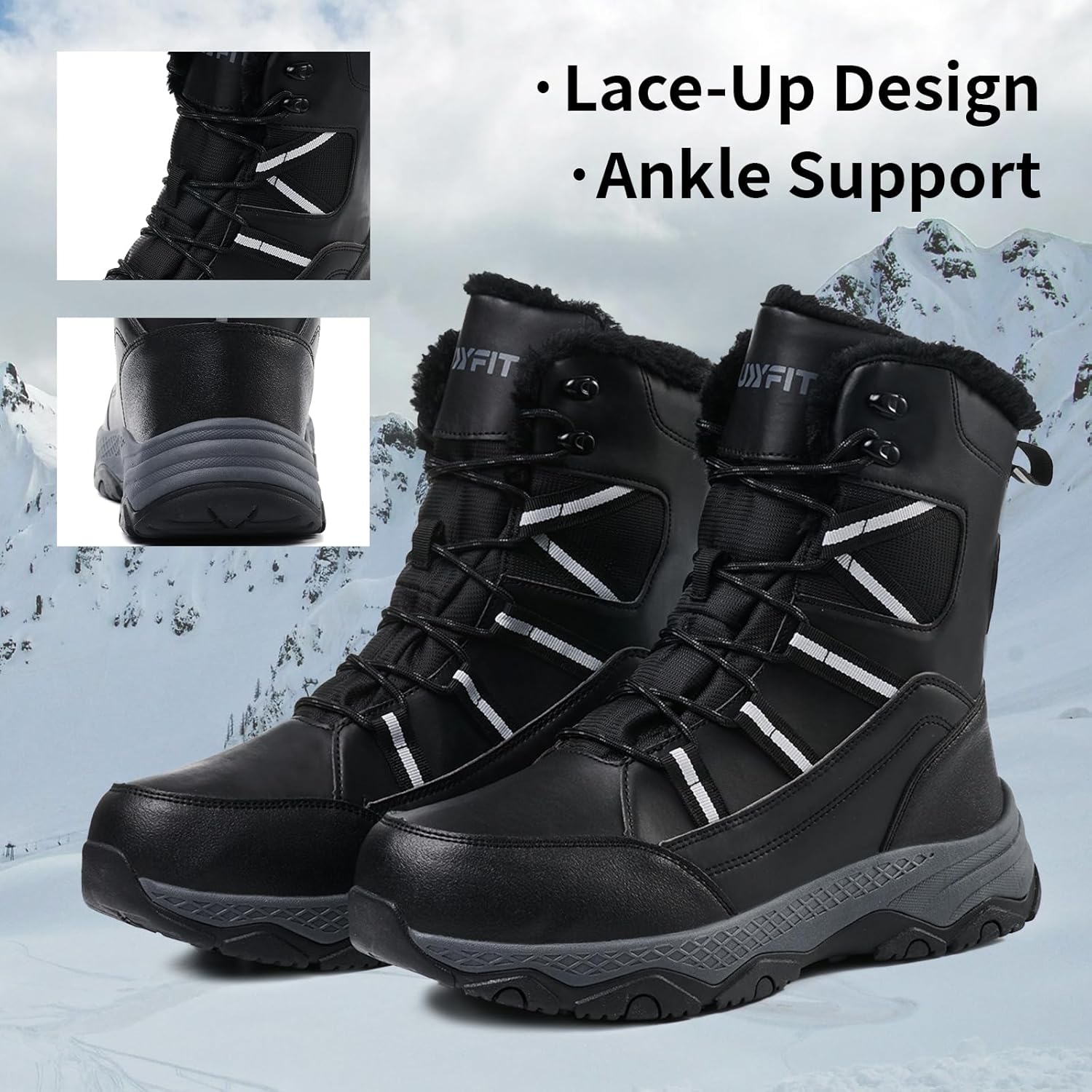 Snow Boots for Men Waterproof Mid-Calf Booties Winter Hiking Boot Durable Warm Fur Lined Boot Non-Slip Warm Climbing Shoes Walking, Cold Weather - Image 6