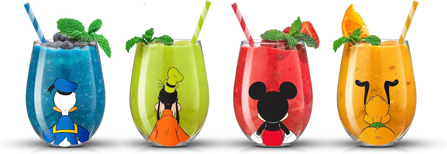 JoyJolt Disney Mickey Mouse Squad Collection Tumblers. 15oz Stemless Wine Glasses Set of 4 Stemless Wine Glass Drinking Glasses. Disney Gifts, Disney Stuff, Disney Wine Glass Mickey Mouse Cup Set