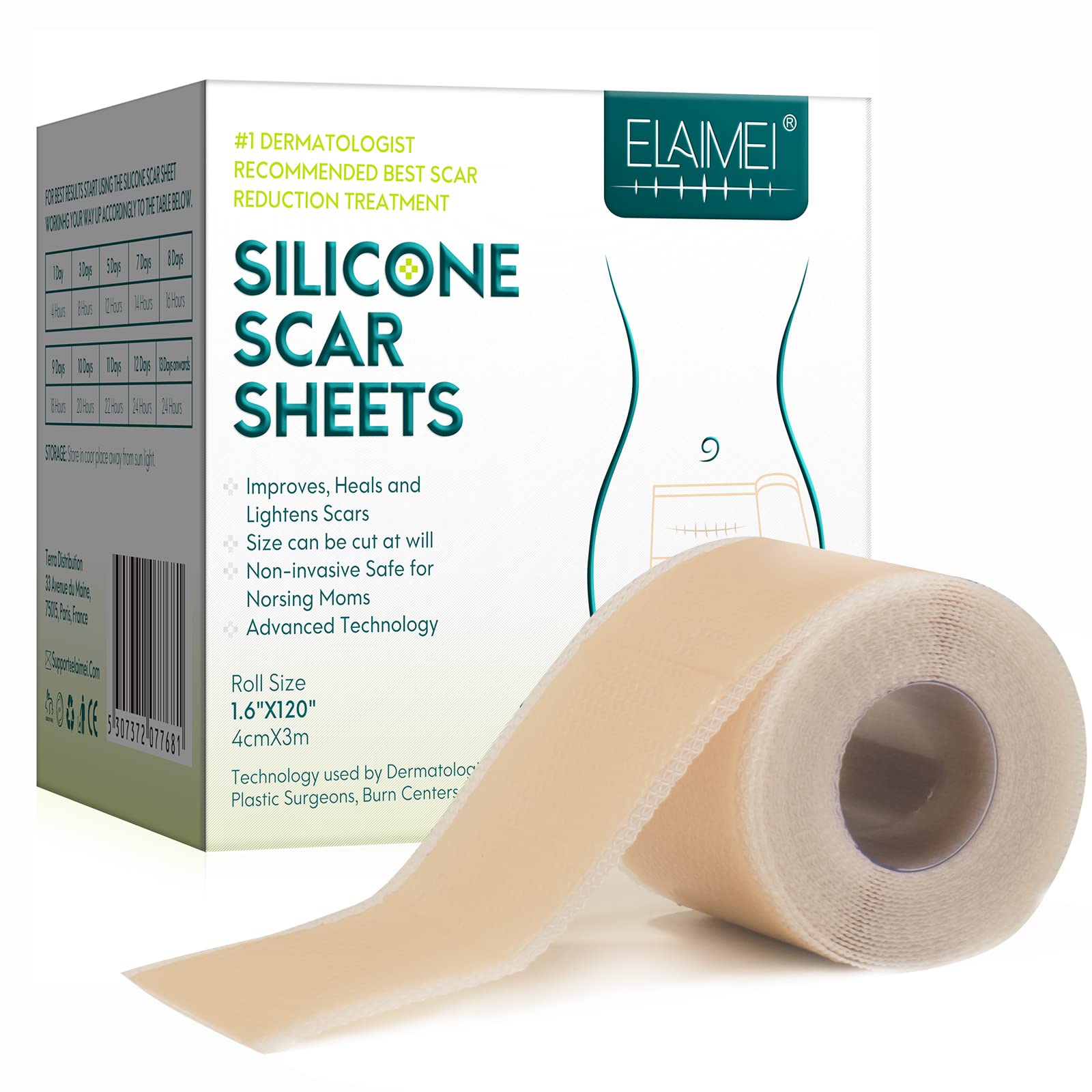 Silicone Scar Sheets (1.6” x 120”Roll-3M), Silicone Scar Removal Strips Medical Grade, Reusable, Scar Tape Professional Removal for C-Section, Surgery, Burn, Keloid, Acne