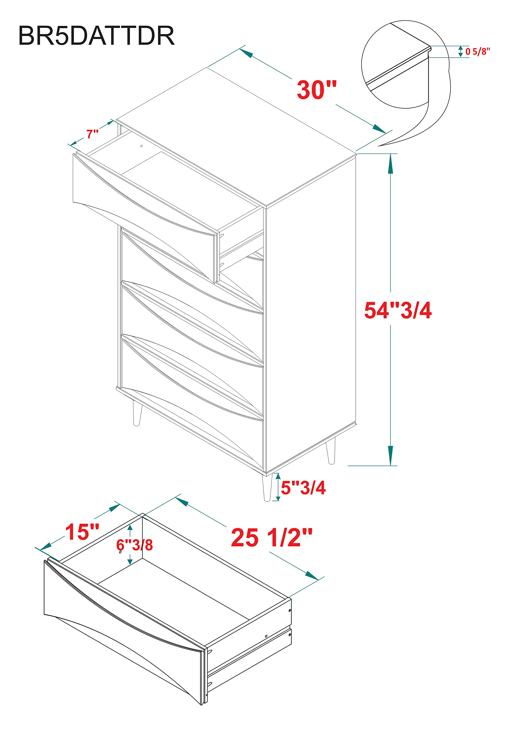 Walker Edison Lowry MidCentury Modern DetailedDrawer Solid Wood