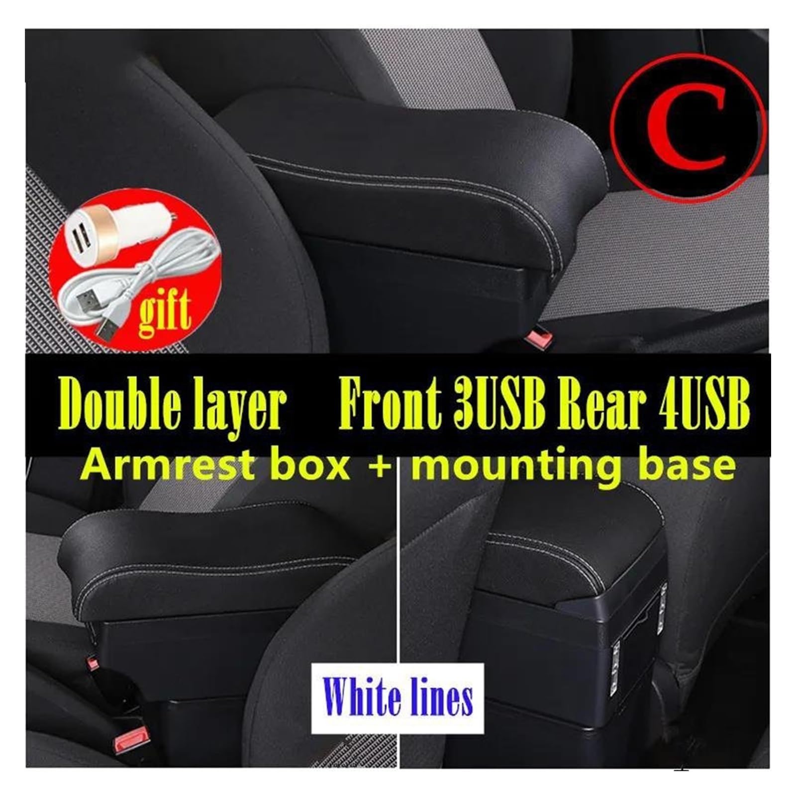ZUKPHBWYWK Braccioli per Auto per Peugeot per Partner II 2 per Tepee Scatola Bracciolo Auto Scatola Portaoggetti per Bracciolo Centrale Retrofit con USB(A6 No USB
