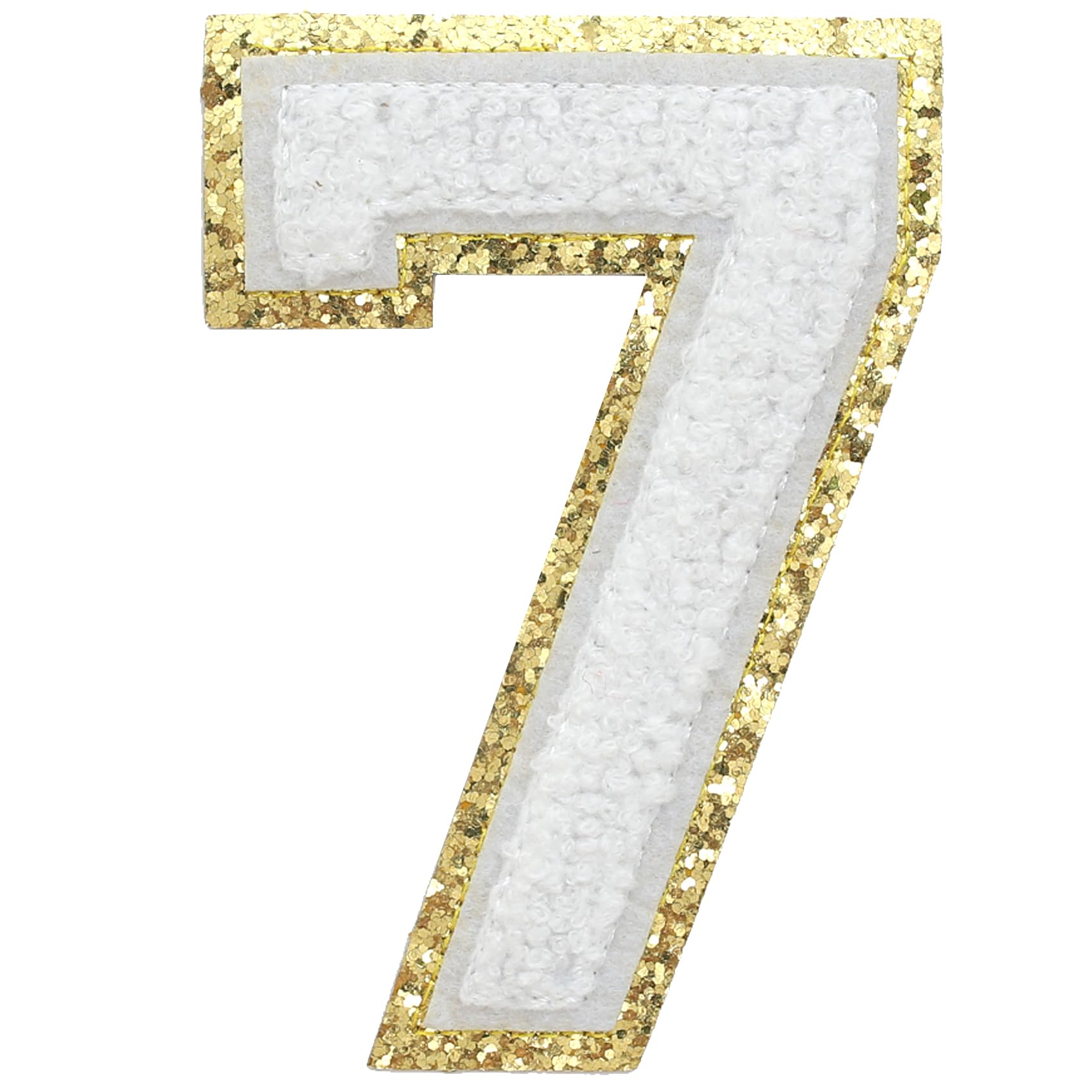 GYGYL 3PCS Chenille Varsity Glitters Number Patch, Iron on Large Size Patches for Team Costume Decoration, Height 4-1/2In, Number 7