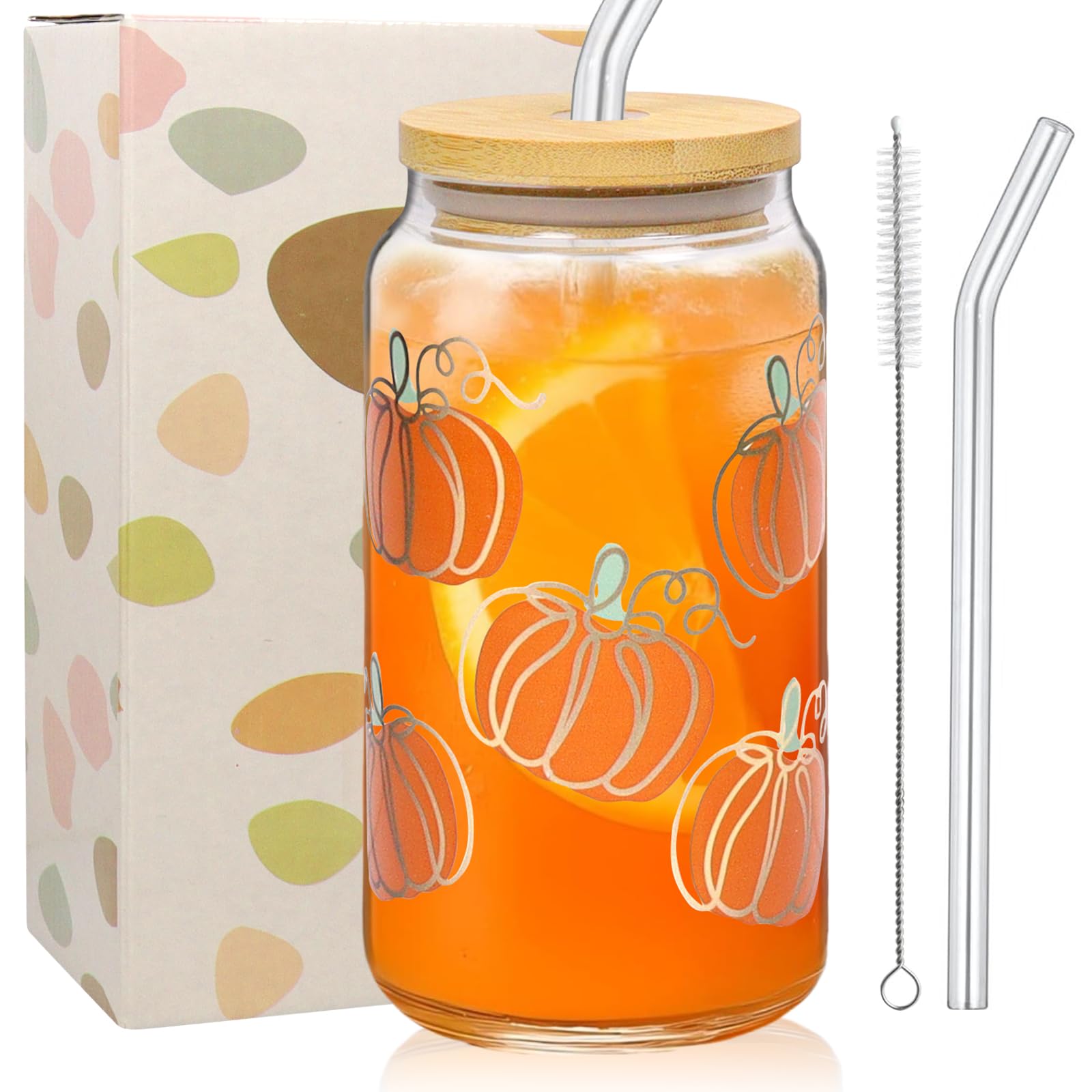Booaee Bicchiere con Cannuccia,500 ml Bicchiere Vetro con Cannuccia per Halloween Bicchiere con Cannuccia Halloween Zucca Bicchieri per caffè succo di frutta cocktail e altro ancora