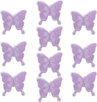 Lace Butterfly, 10Pcs Purple 3D Nylon Butterfly Appliques Sewing On Double Layers Lace Patches Double Organza Layers Fabric for DIY Decor
