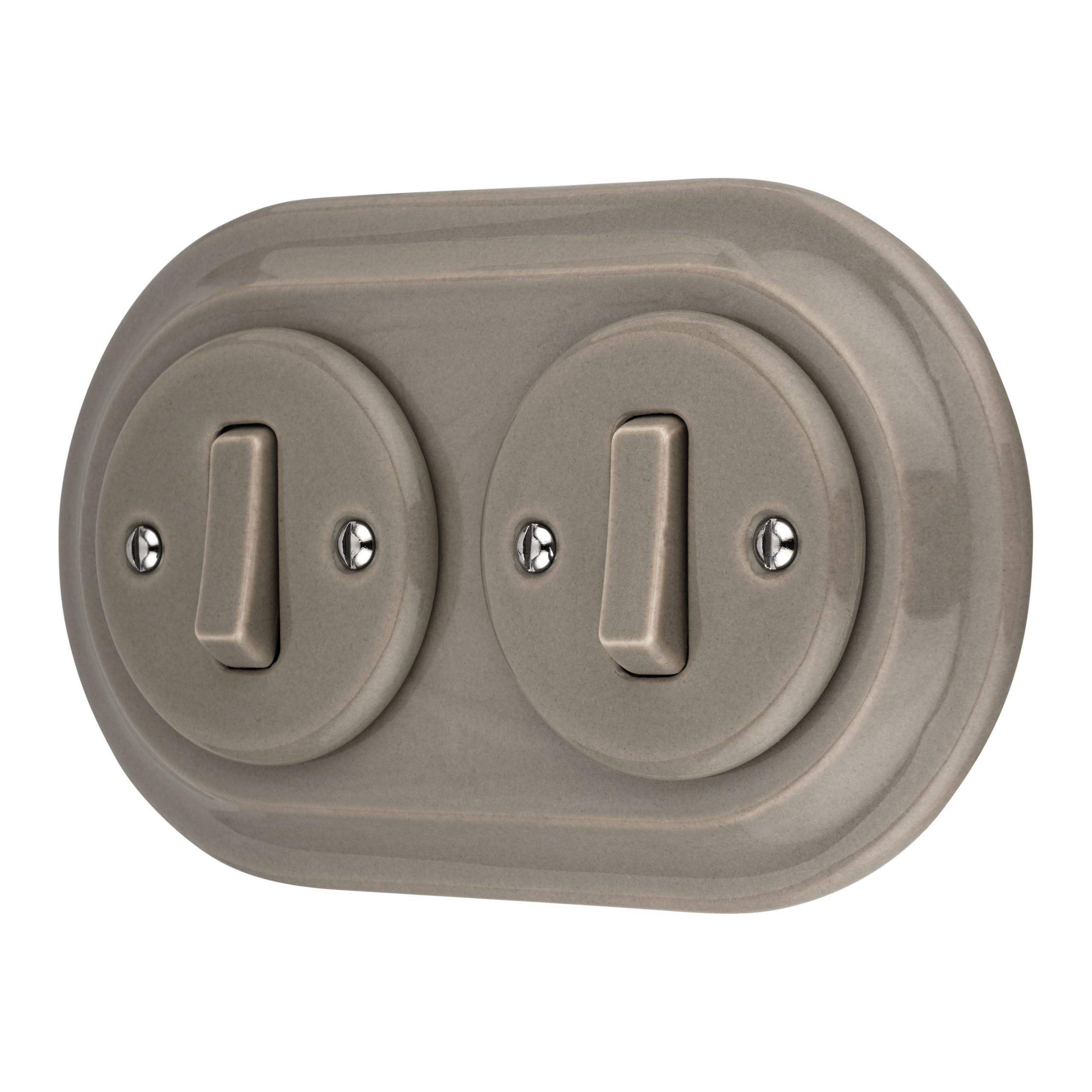Unterputz Porzellan Retro Schalter, 2-fach, All-in-One, SET Serie PR1 graubeige