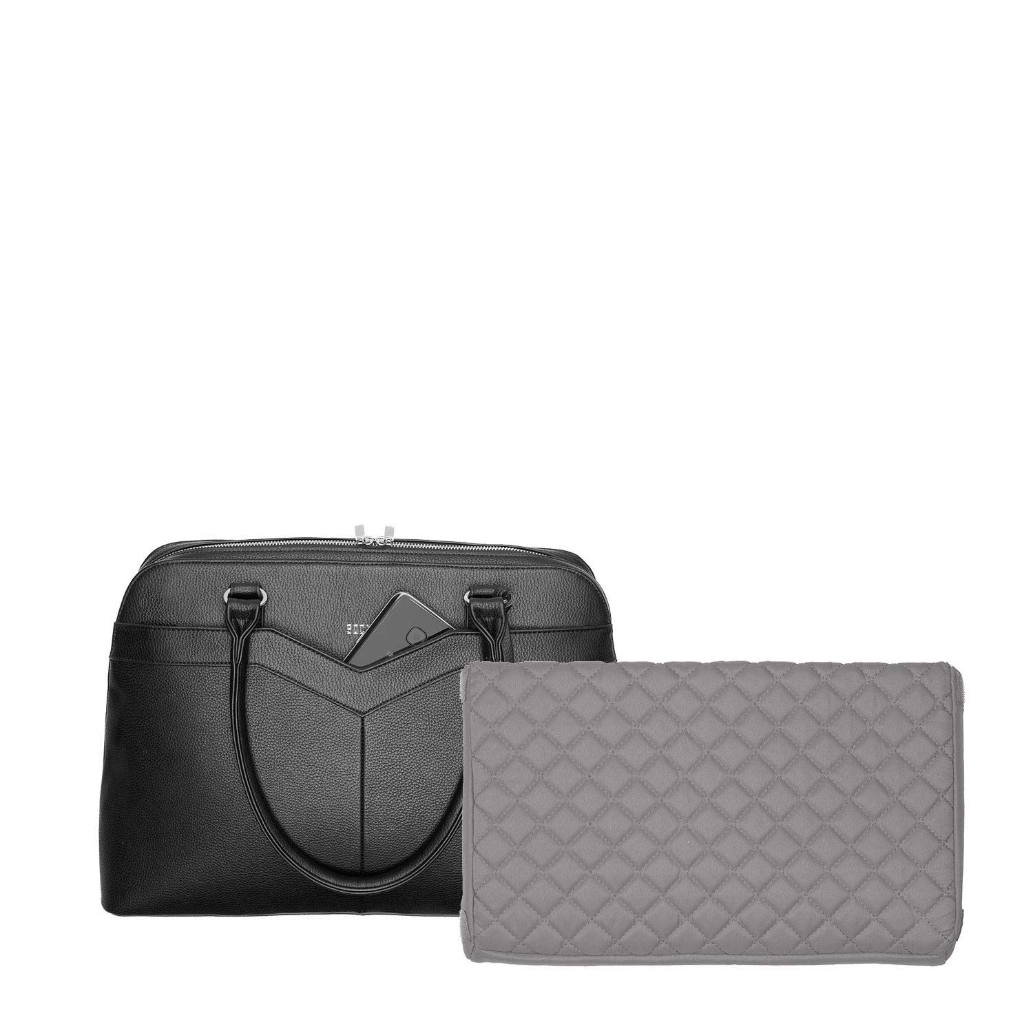 Socha Laptoptasche Damen/Businesstasche Frauen/Notebooktasche mit Tragegurt - Elegant - Extra leichte Synthetik - Couture V Black - 15.6 Zoll Schwarz