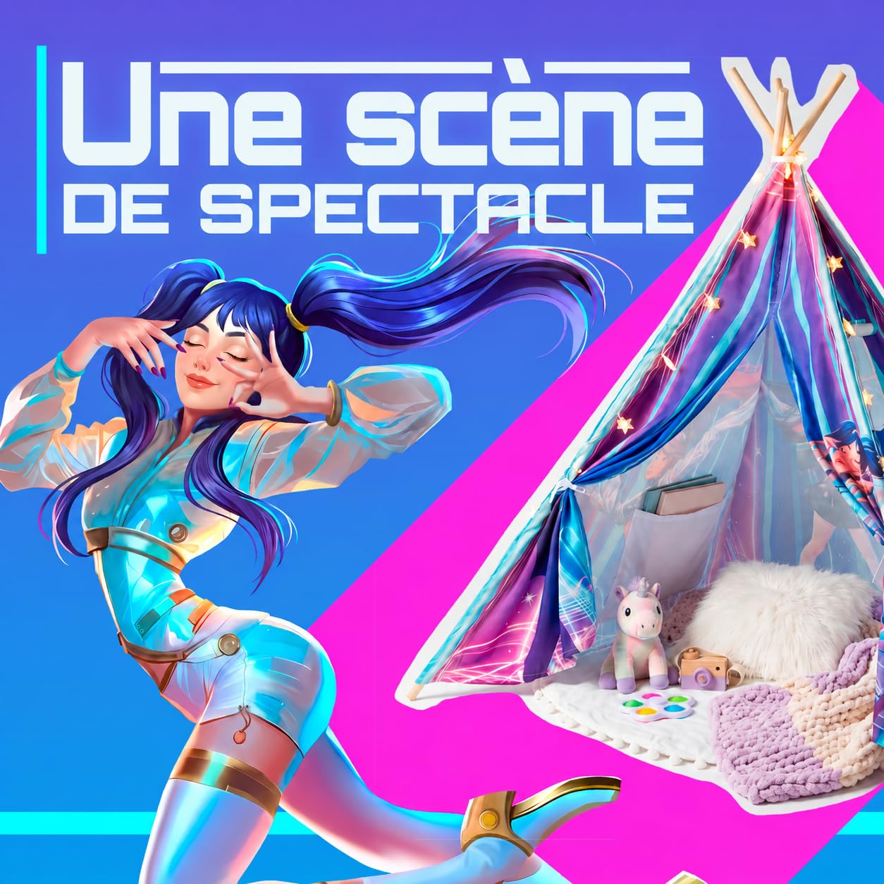 Tipi Infantil K-Pop de Concierto con Alfombra y Luces LED
