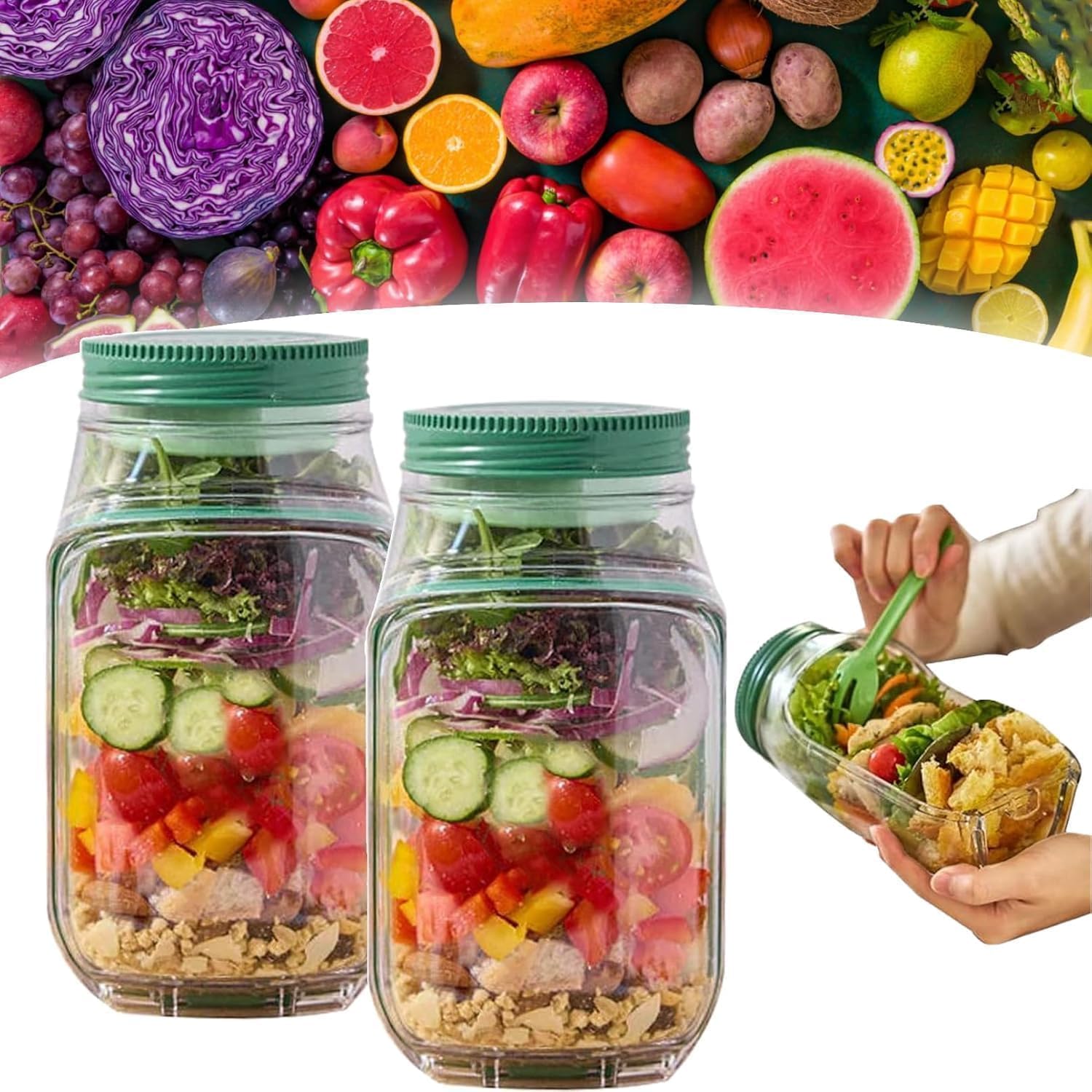 Salad Pod, de Originele Salade Pod Mason Jar Side Open, Draagbare