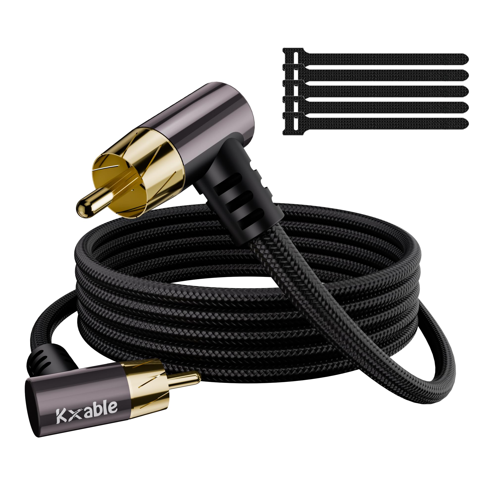 Cavo audio coassiale RCA a 90 gradi per subwoofer, 30 m, cavo RCA analogico digitale a doppia schermatura, connettori placcati oro ad angolo retto, intrecciato, per HDTV, subwoofer, sistema Hi-Fi
