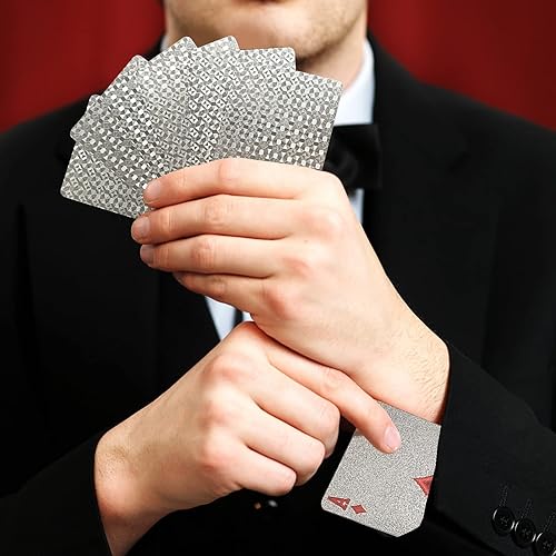 Miniatura 7 de 4 barajas de cartas de póquer de plástico impermeables a cuadros, color oro rosa, plateado y rosa, cartas de póquer temáticas estándar para adultos,